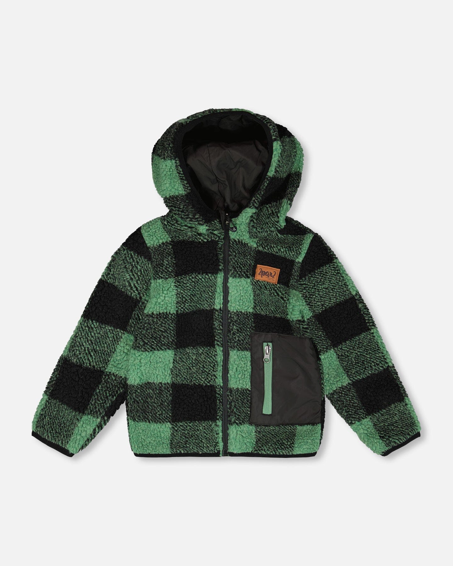 Reversible Mid-Season Sherpa Jacket Teal Plaid - Deux par Deux