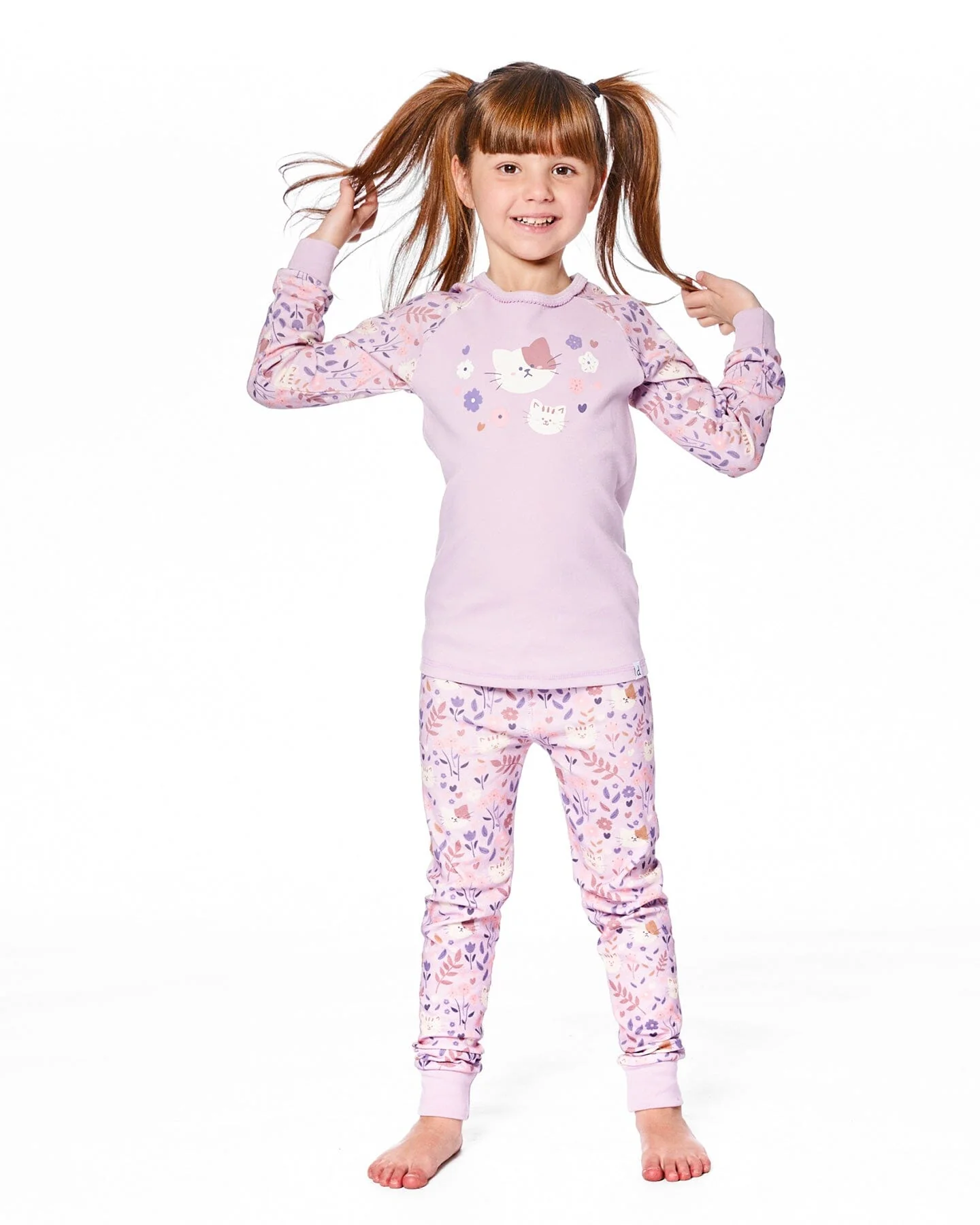 Organic Cotton Two-Piece Pajamas Lilac Cat Print - Deux par Deux