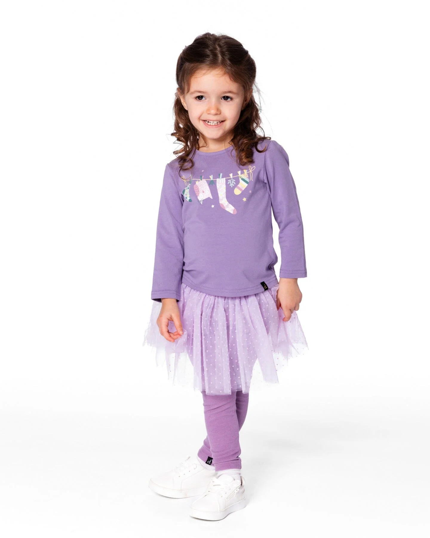 Organic Cotton Jersey Top Purple Gray With Owl - Deux par Deux