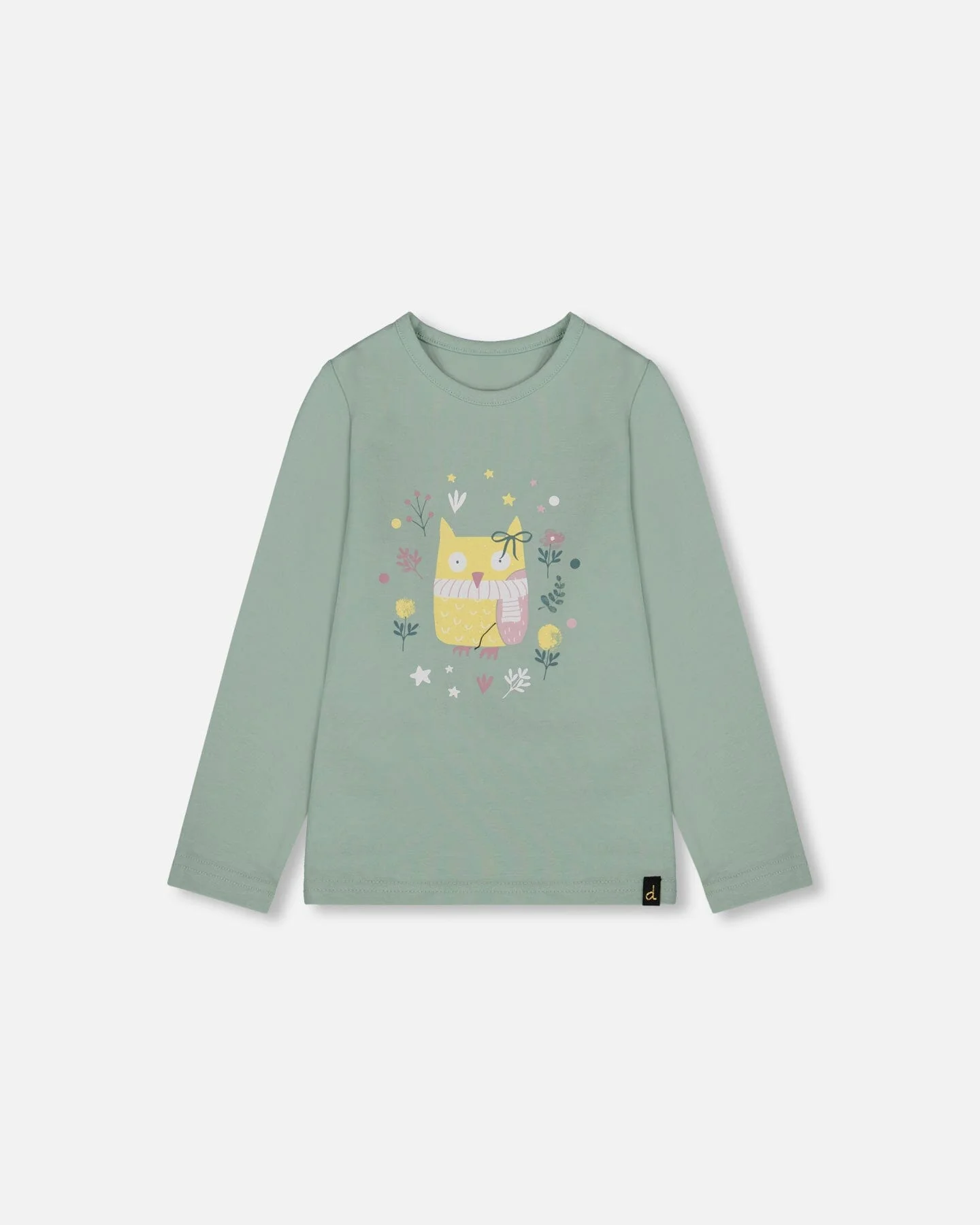 Organic Cotton Jersey Top Jade Green With Owl - Deux par Deux