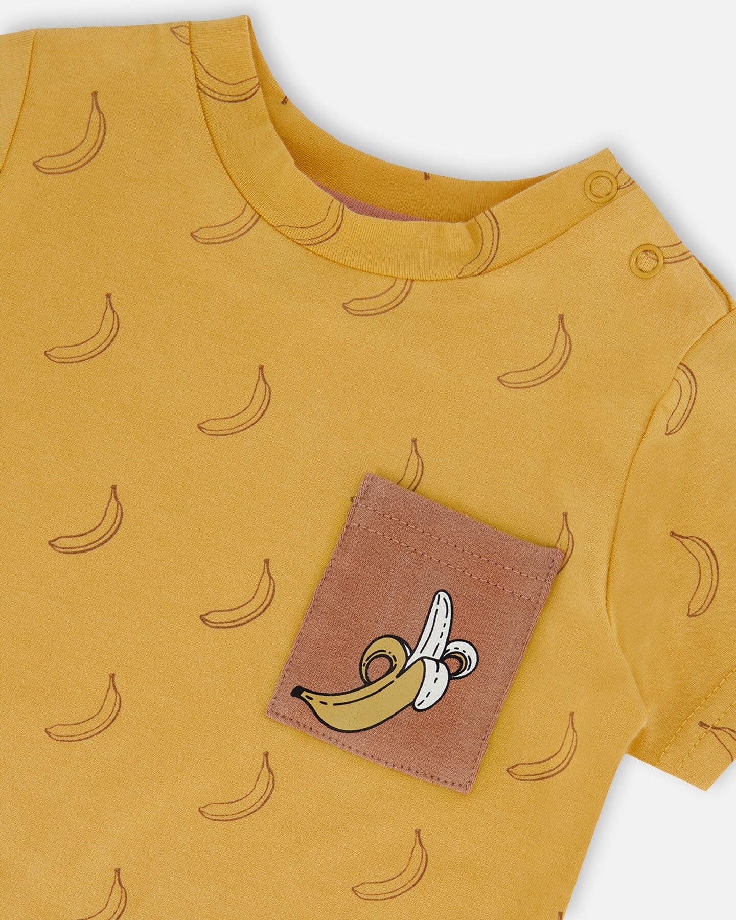 Printed Organic Cotton Top And Short Set Brown, Yellow, And Bananas - Deux par Deux