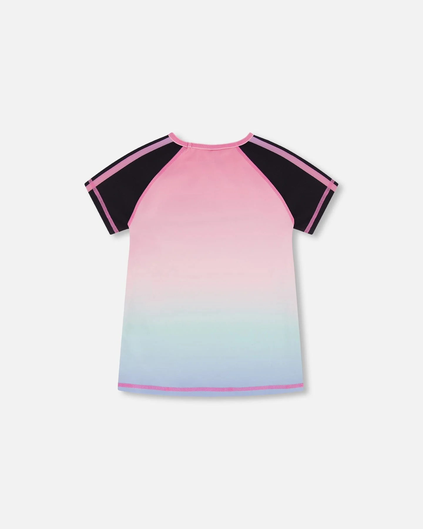 Short Sleeve Athletic Top Gradient Pink Printed Big Flowers - Deux par Deux