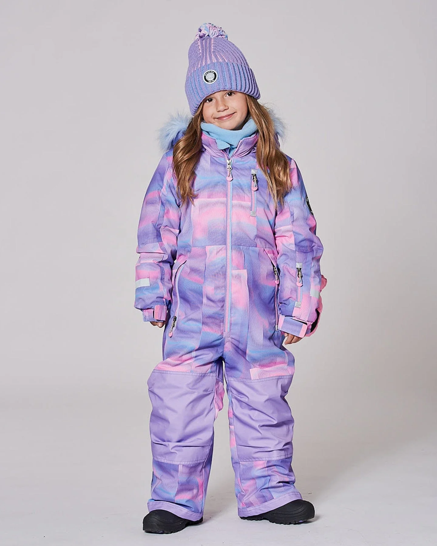 One-Piece Play Snowsuit Purple Geo - Deux par Deux