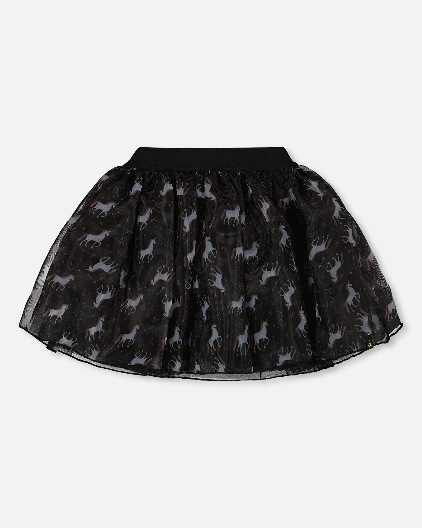 Organza And Mesh Skirt Black With Unicorn Print - Deux par Deux