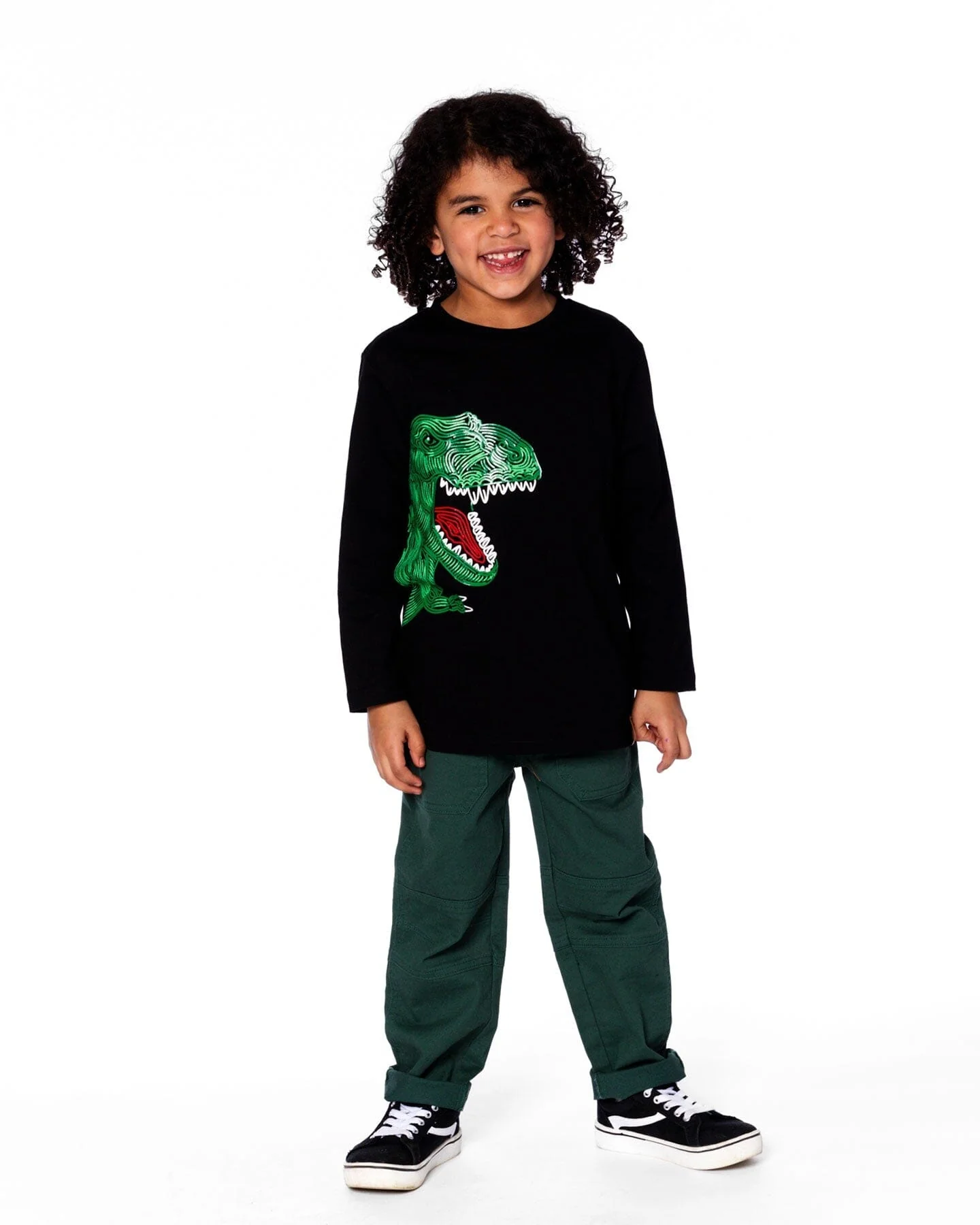 Long Sleeve Jersey Tee Shirt With Dinosaur - Deux par Deux