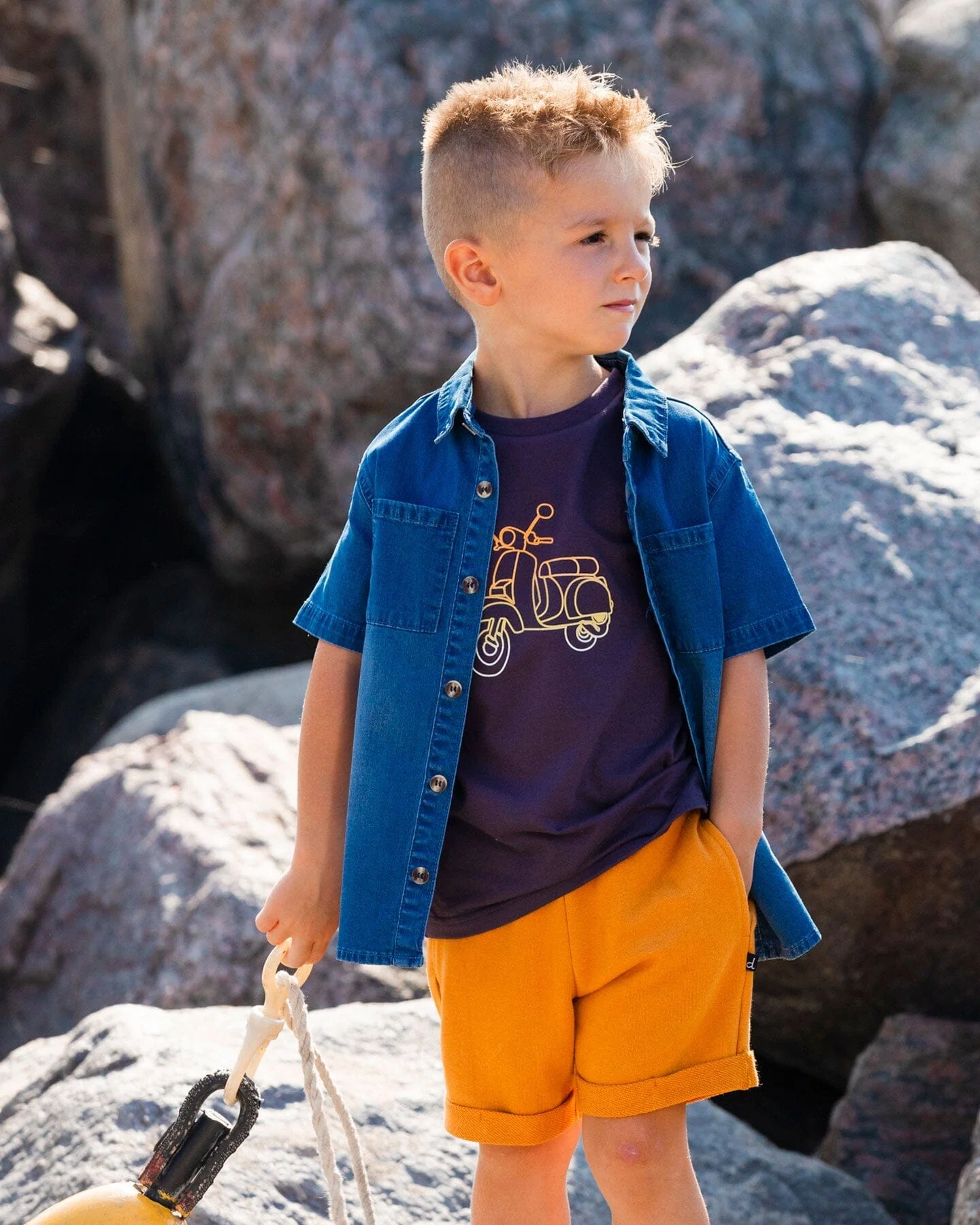 Short Sleeve Button Down Shirt Dark Denim Blue - Deux par Deux