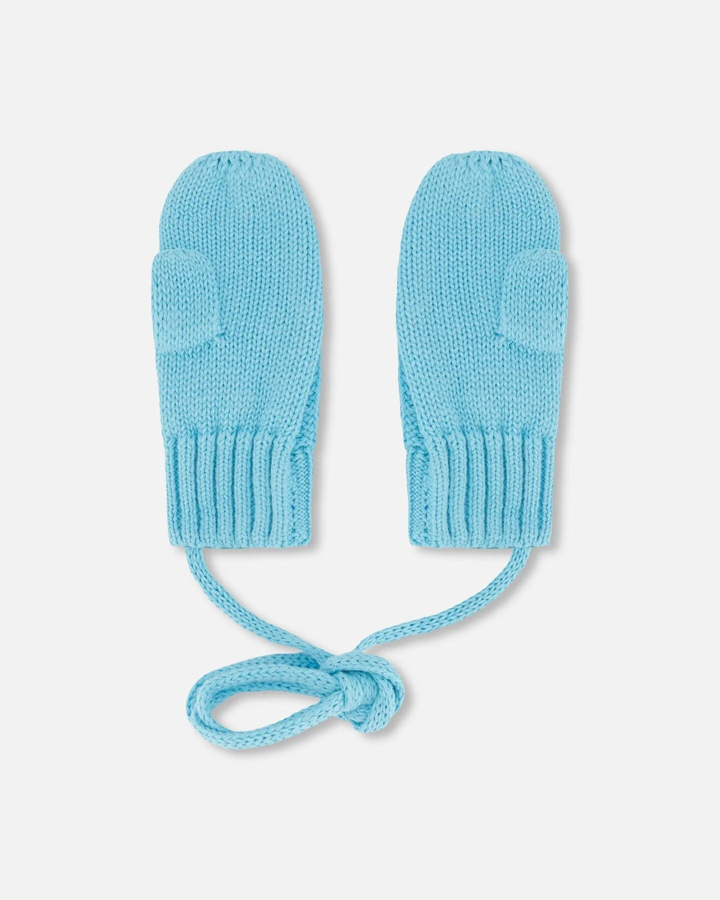 Baby Knit Mittens With String Light Blue - Deux par Deux