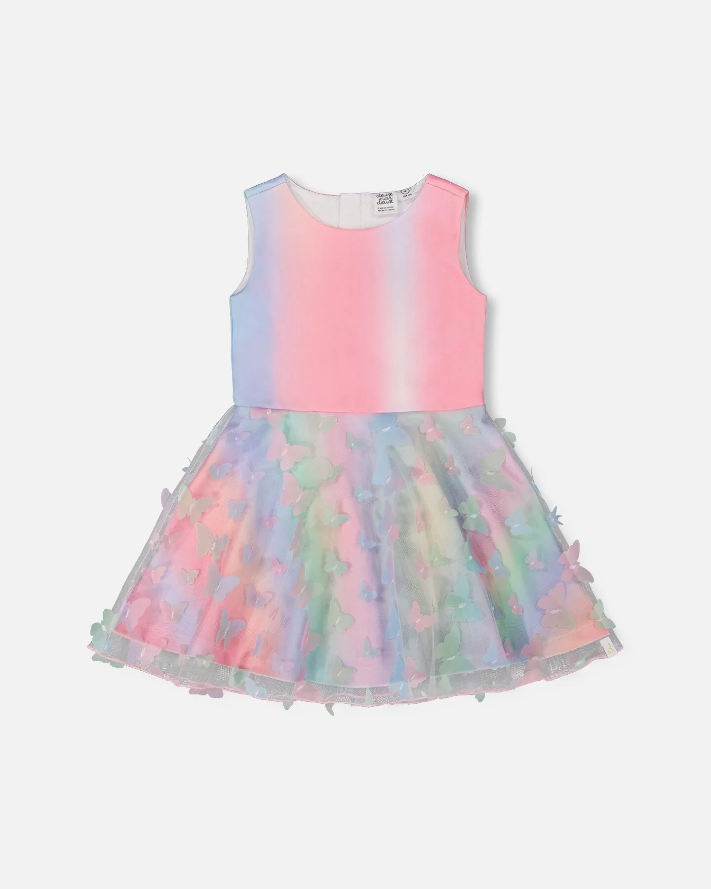 Milano Dress With Printed Mesh Skirt Multicolored With Butterflies - Deux par Deux