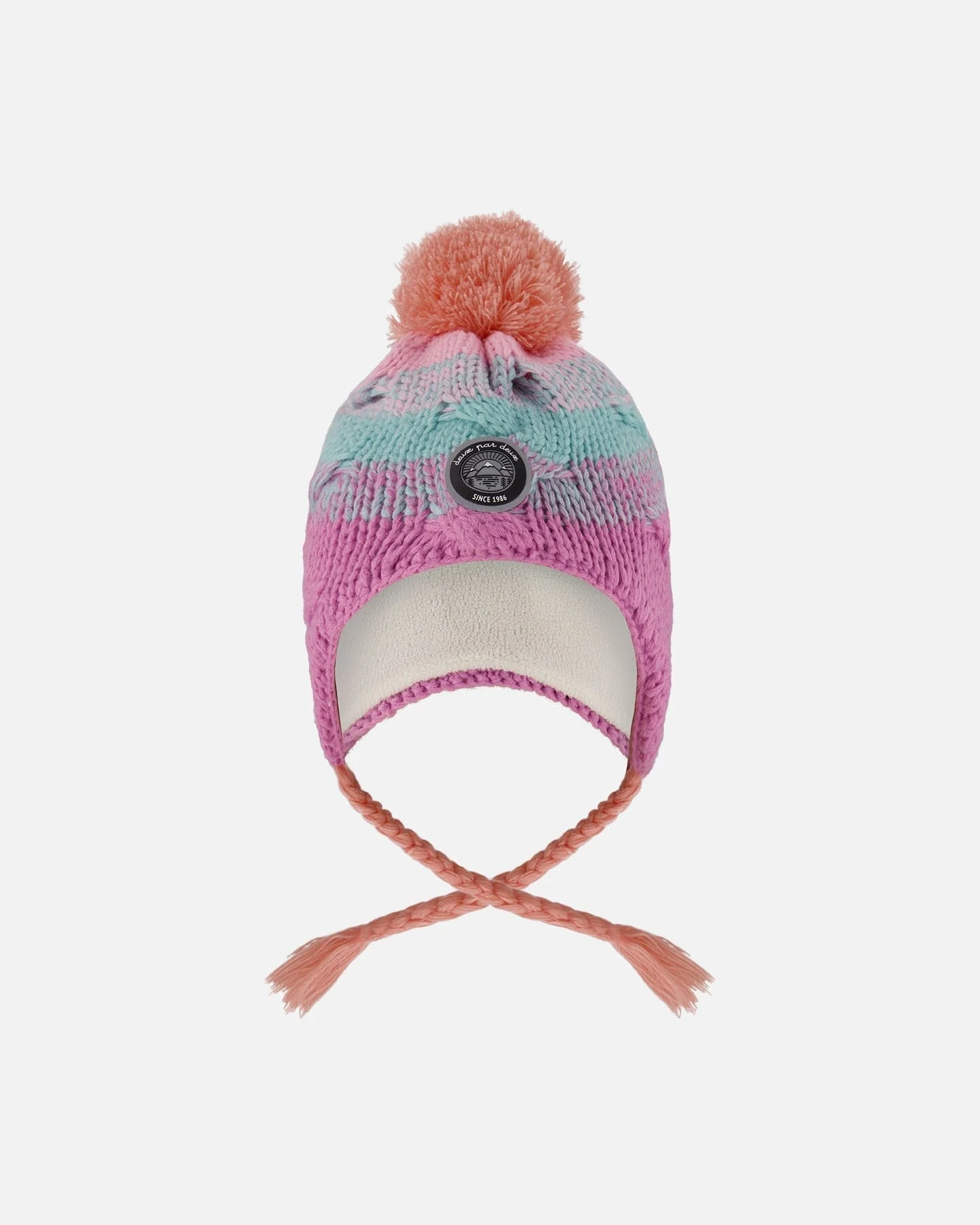 Lined Peruvian Knit Pompom Hat Pink, Orange And Turquoise - Deux par Deux