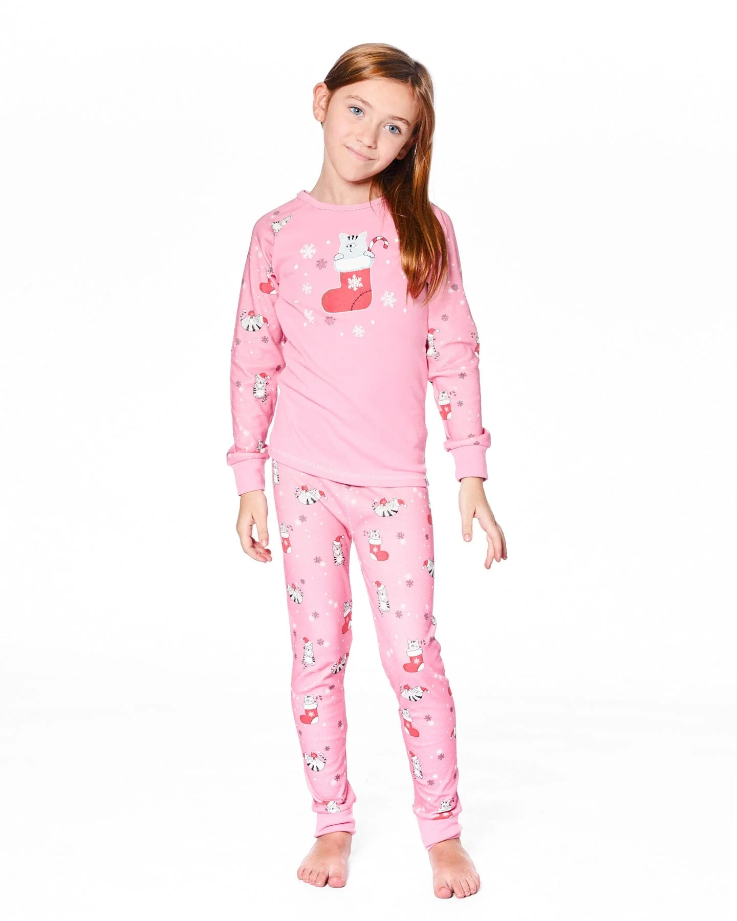 Organic Cotton Two-Piece Pajamas Pink Cat Print - Deux par Deux