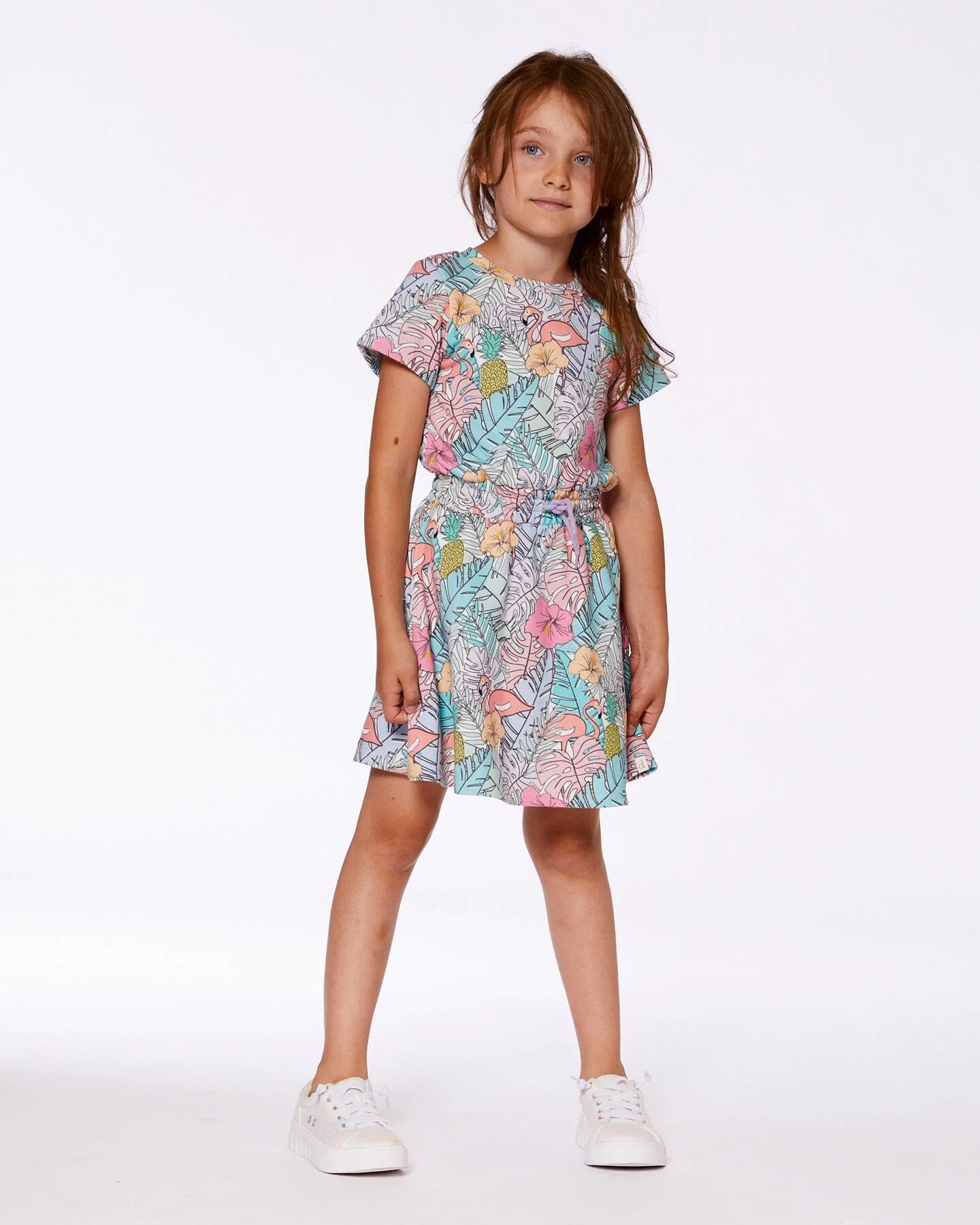 Printed French Terry Dress Lilac Tropical And Pink Flamingos - Deux par Deux