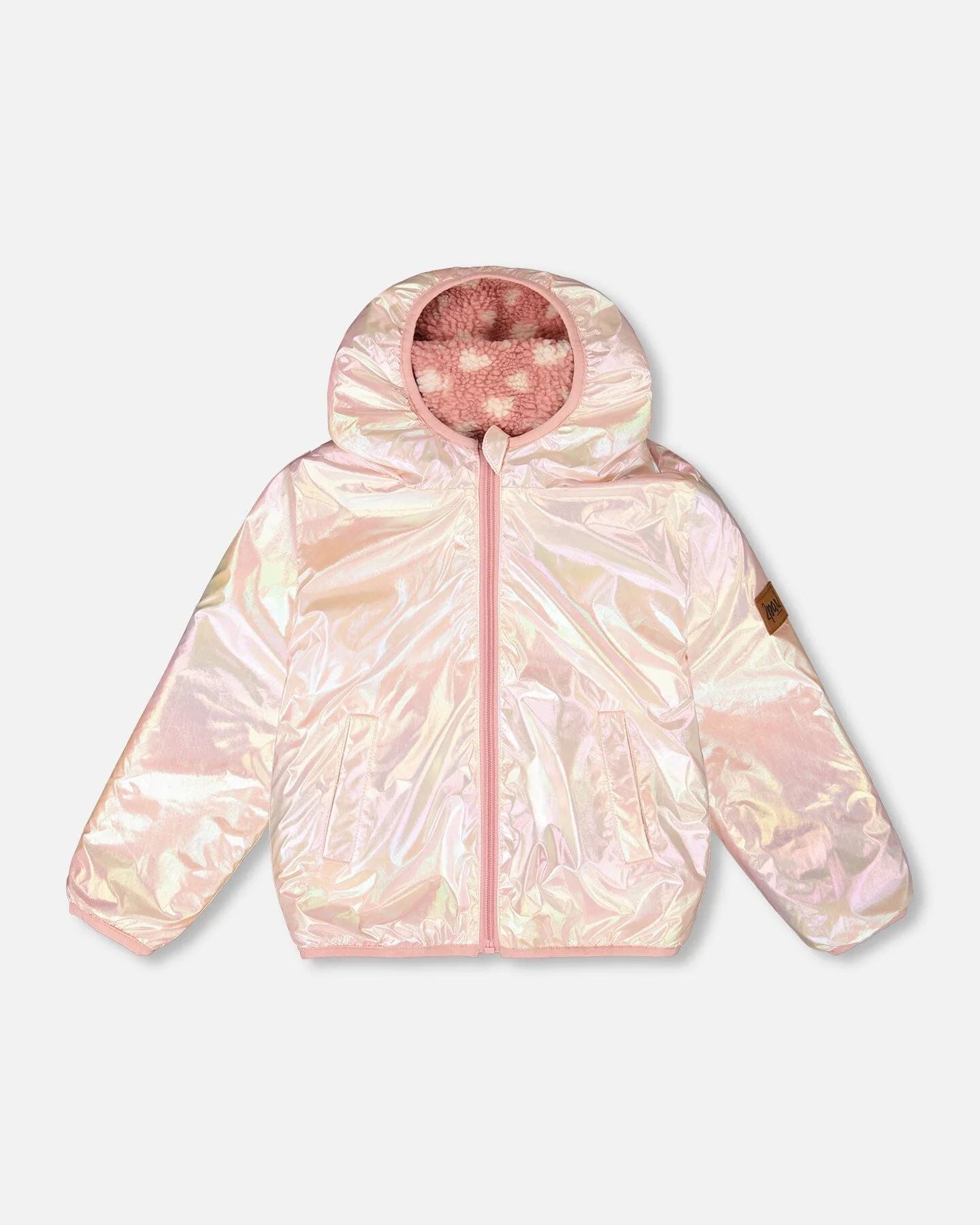 Reversible Mid-Season Sherpa Jacket Pink Heart - Deux par Deux