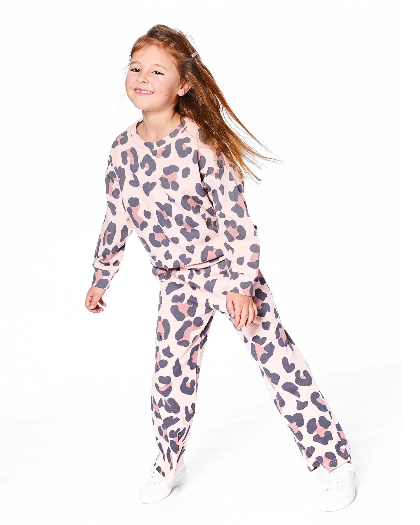 French Terry Wide Leg Sweatpants Pink Leopard - Deux par Deux