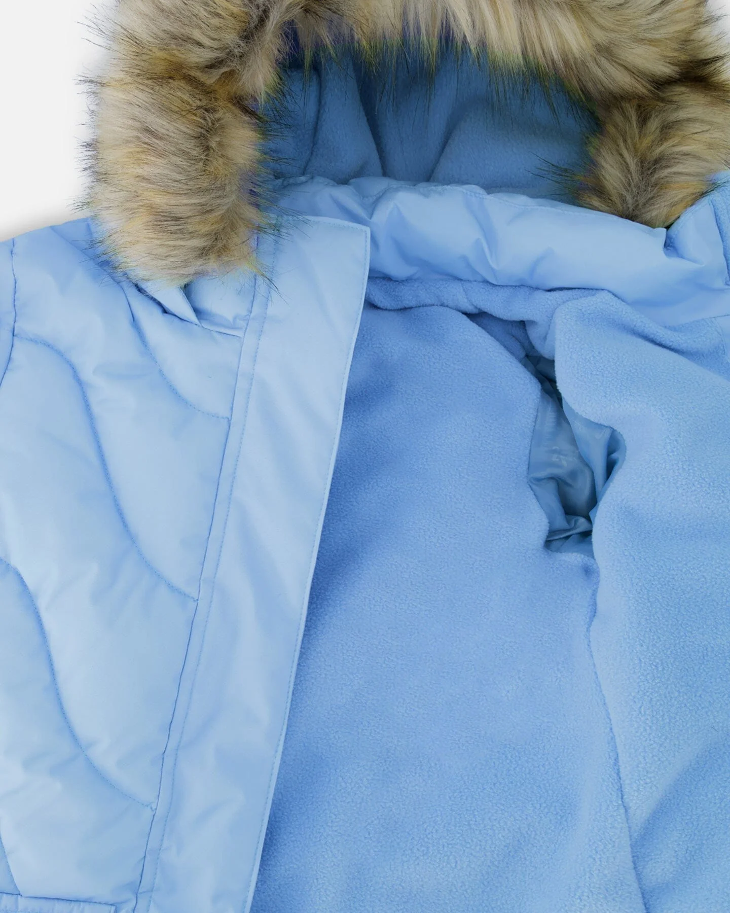Long Wavy Quilt Puffy Winter Coat Powder Blue - Deux par Deux