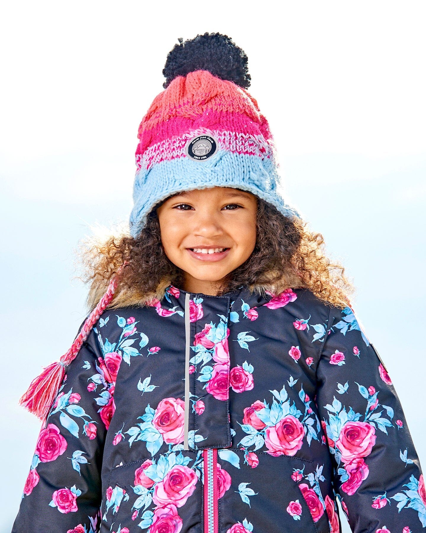 Peruvian Knit Hat Gradient Blue, Coral And Fuschia - Deux par Deux