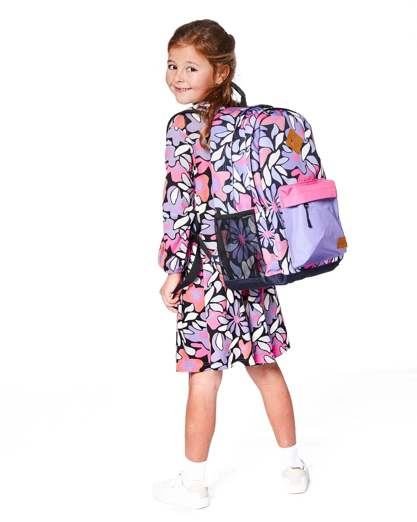 Kids Backpack Black Retro Flower Print - Deux par Deux