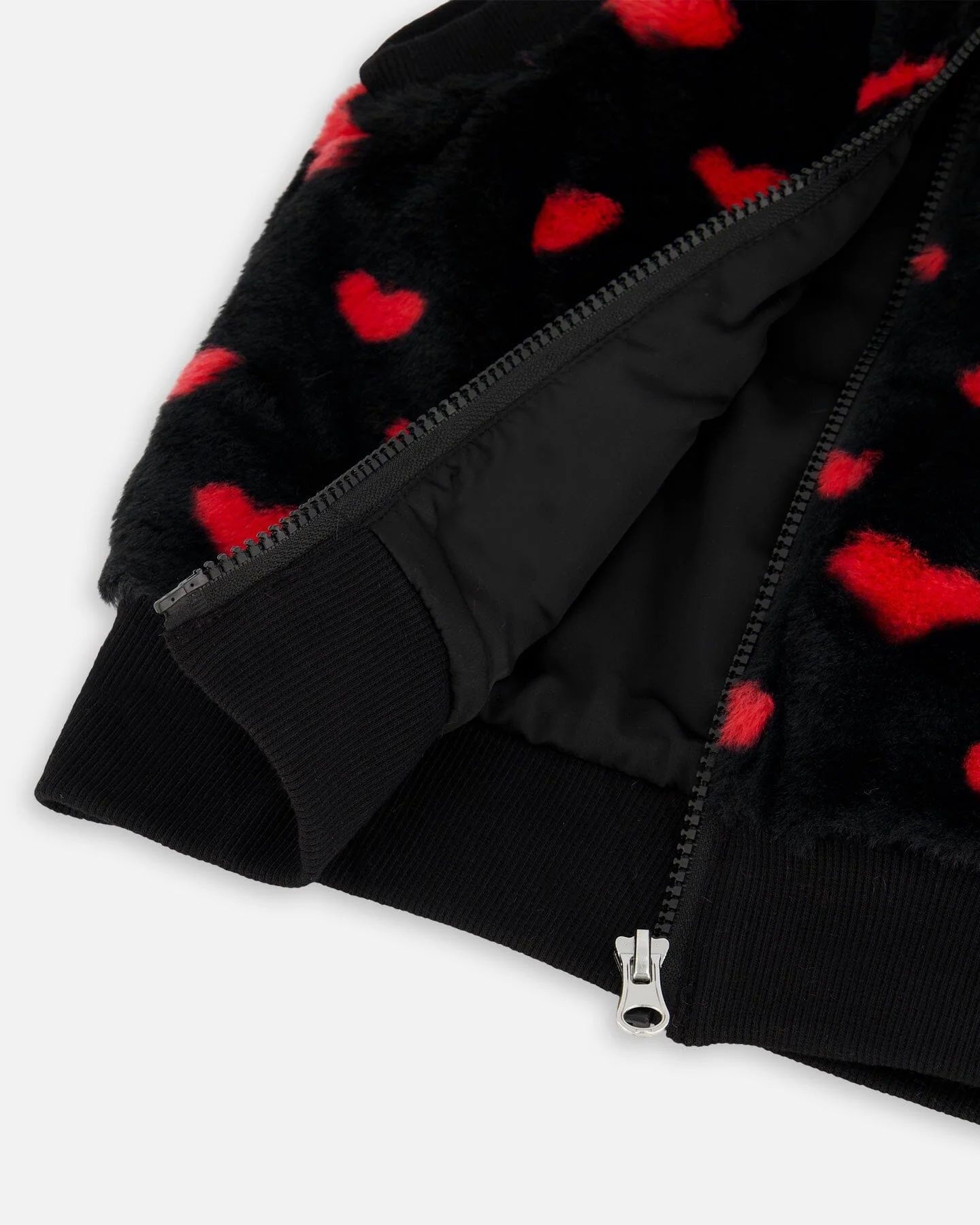 Faux Fur Sleeveless Vest Black And Red With Hearts - Deux par Deux