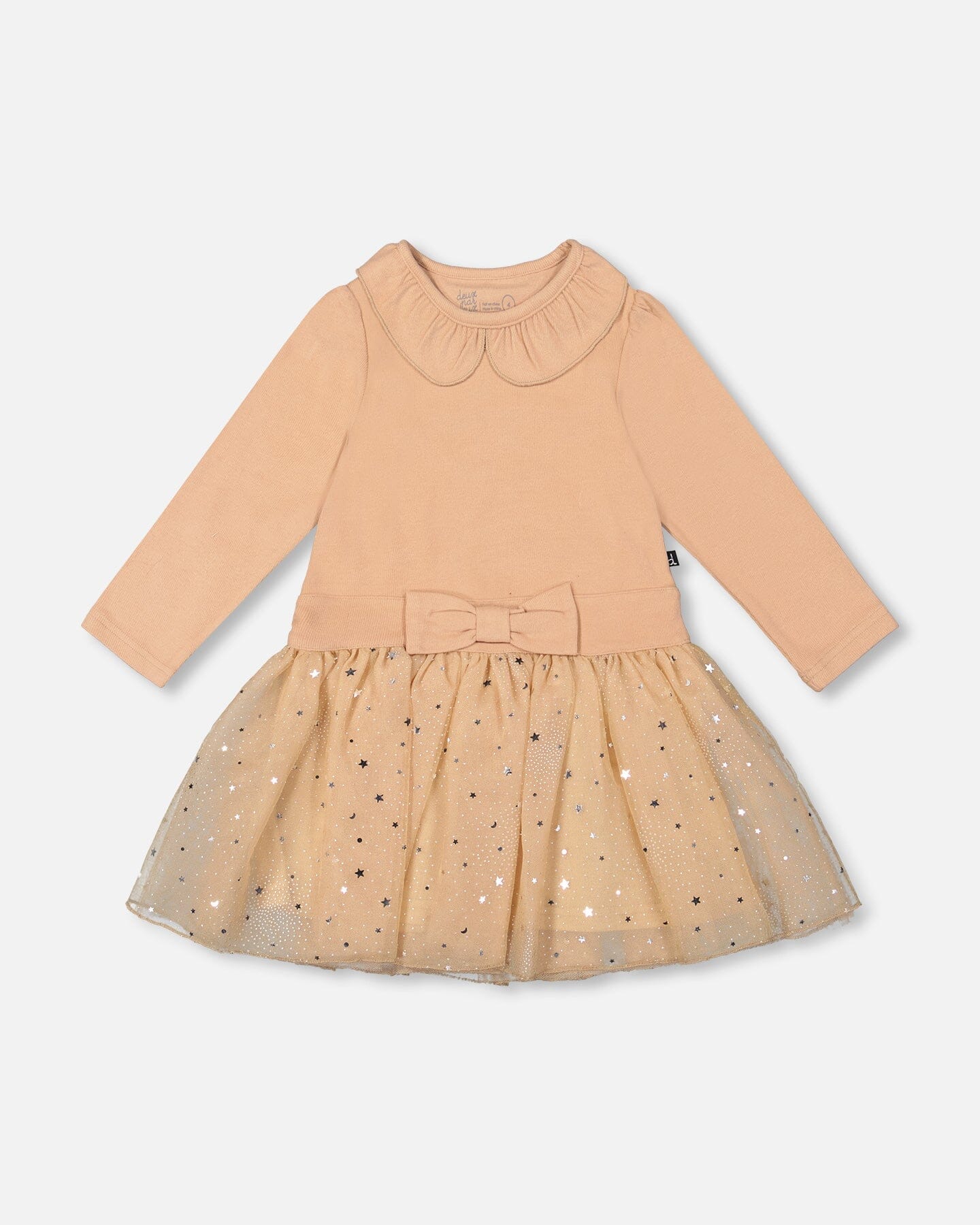 Bi-Material Dress With Glittering Skirt Beige - Deux par Deux