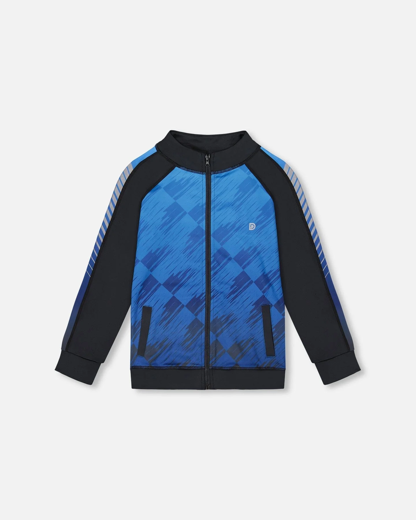 Printed Full Zip Athletic Cardigan Blue And Black - Deux par Deux