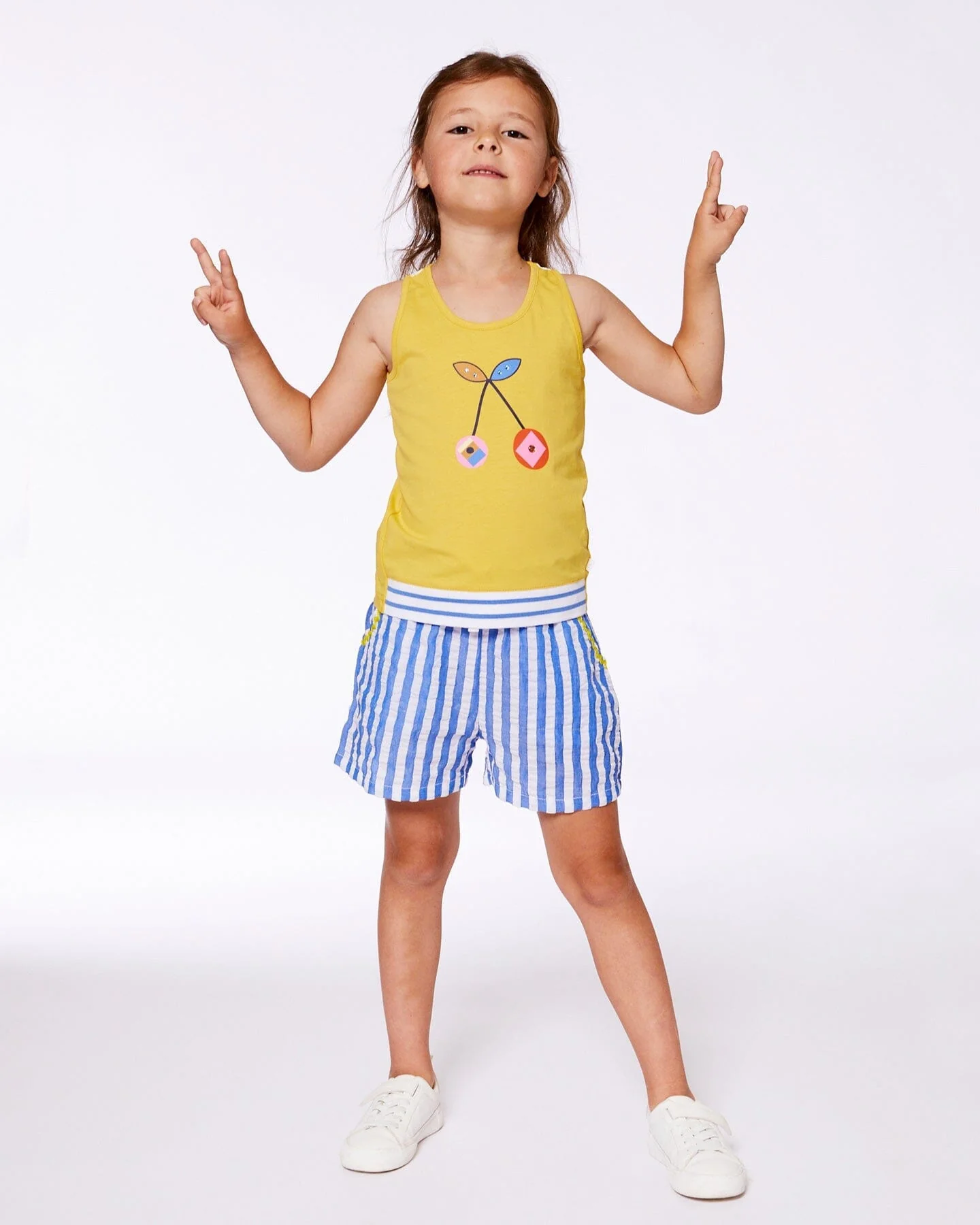 Organic Cotton Tank Top Yellow And Cherries - Deux par Deux