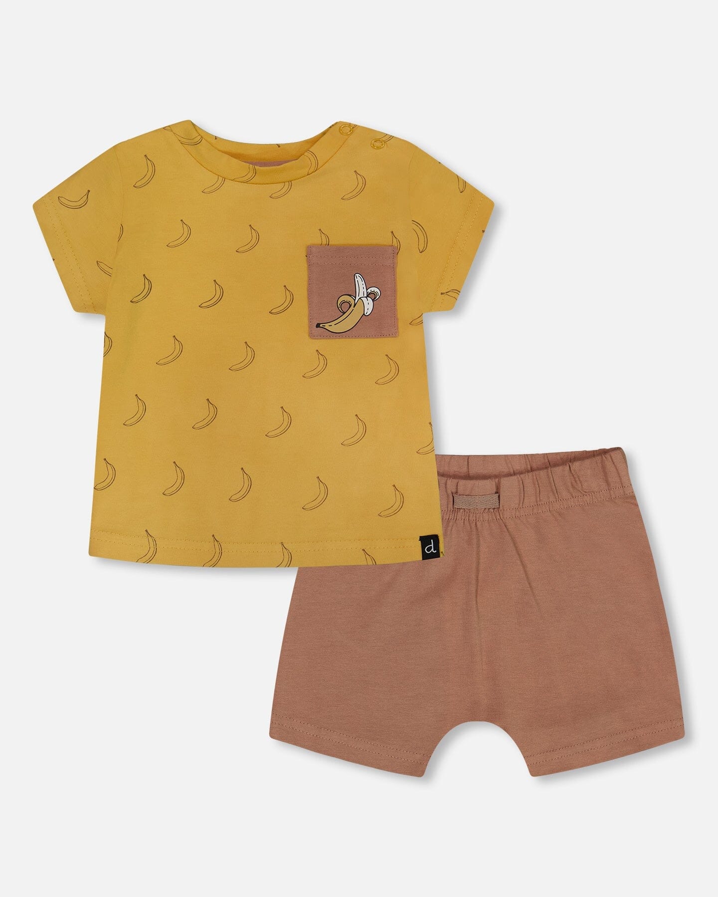 Printed Organic Cotton Top And Short Set Brown, Yellow, And Bananas - Deux par Deux