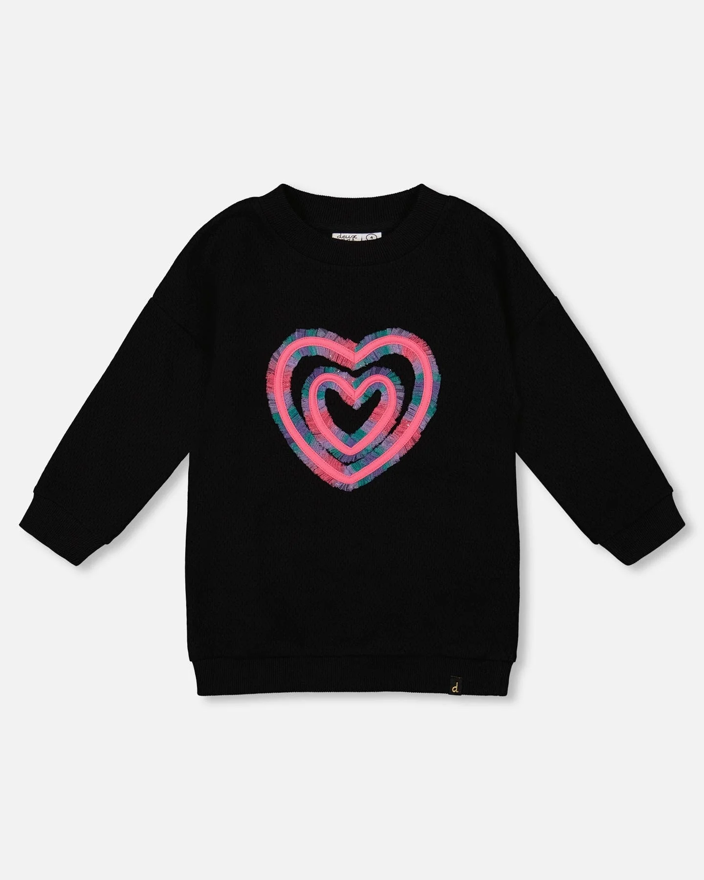 Fleece Jacquard Tunic Black With Heart Applique - Deux par Deux