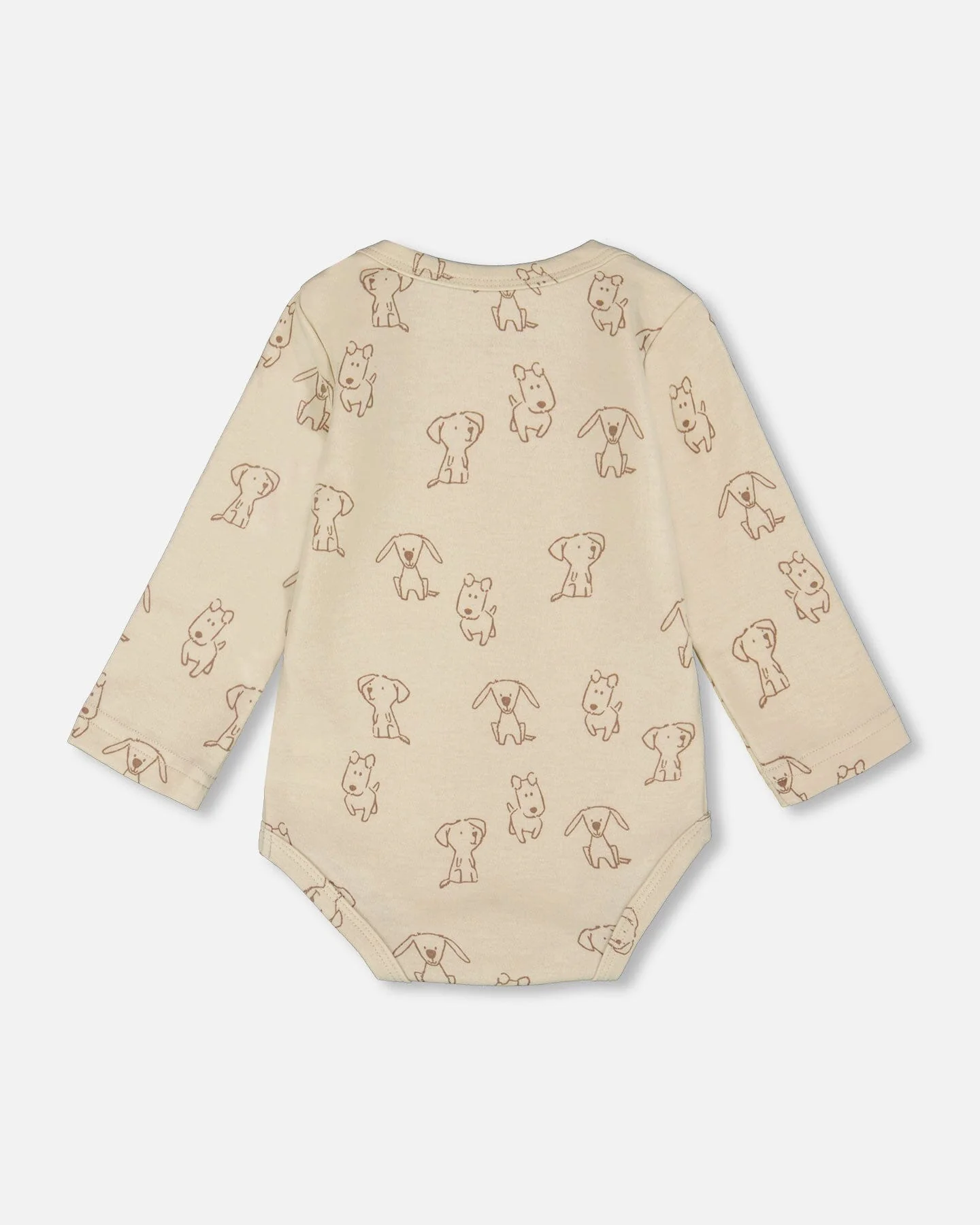 Organic Cotton Onesie Beige Puppy Print - Deux par Deux