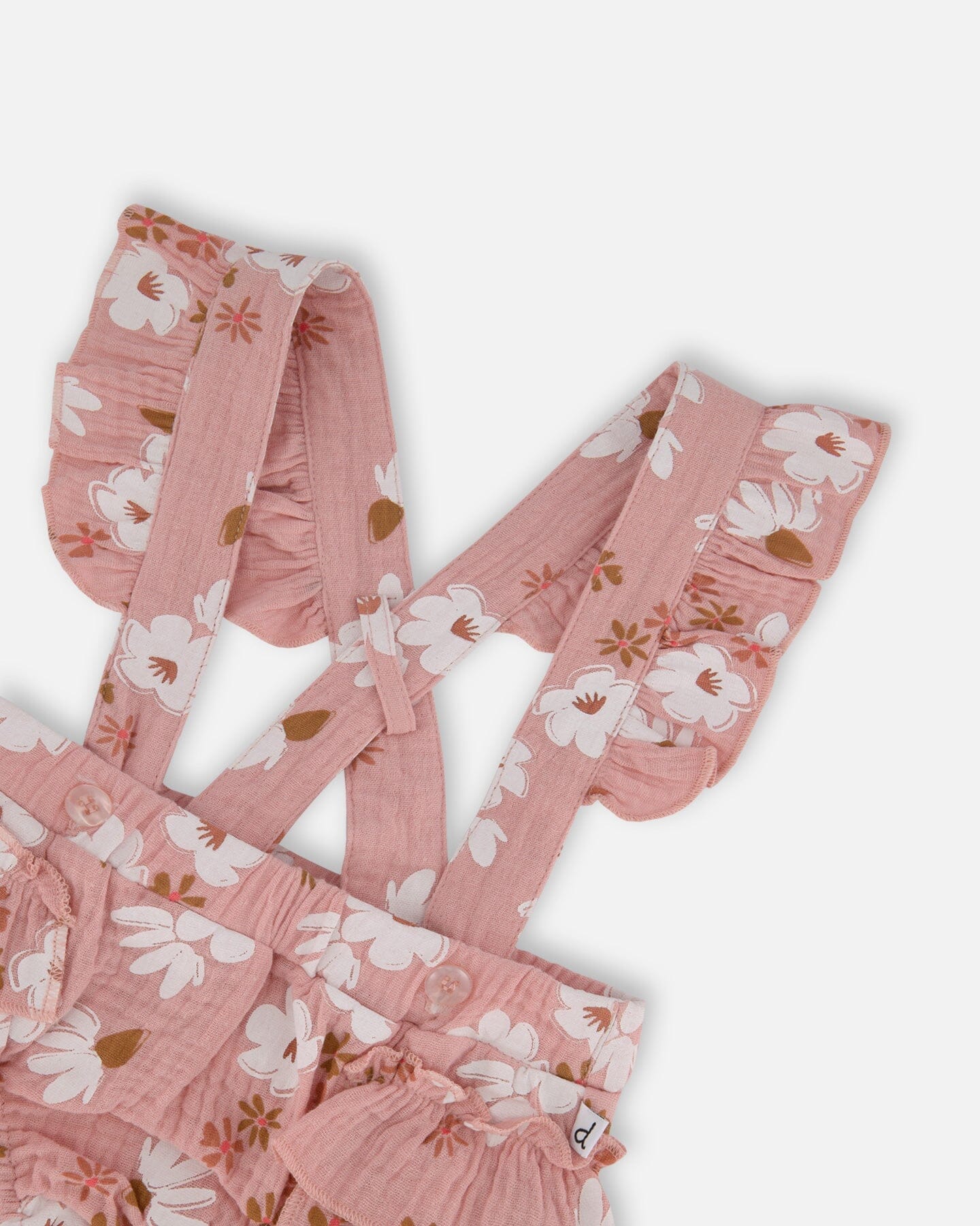 Printed Muslin Short And Organic Cotton Bodysuit Set Pink And White Flowers - Deux par Deux