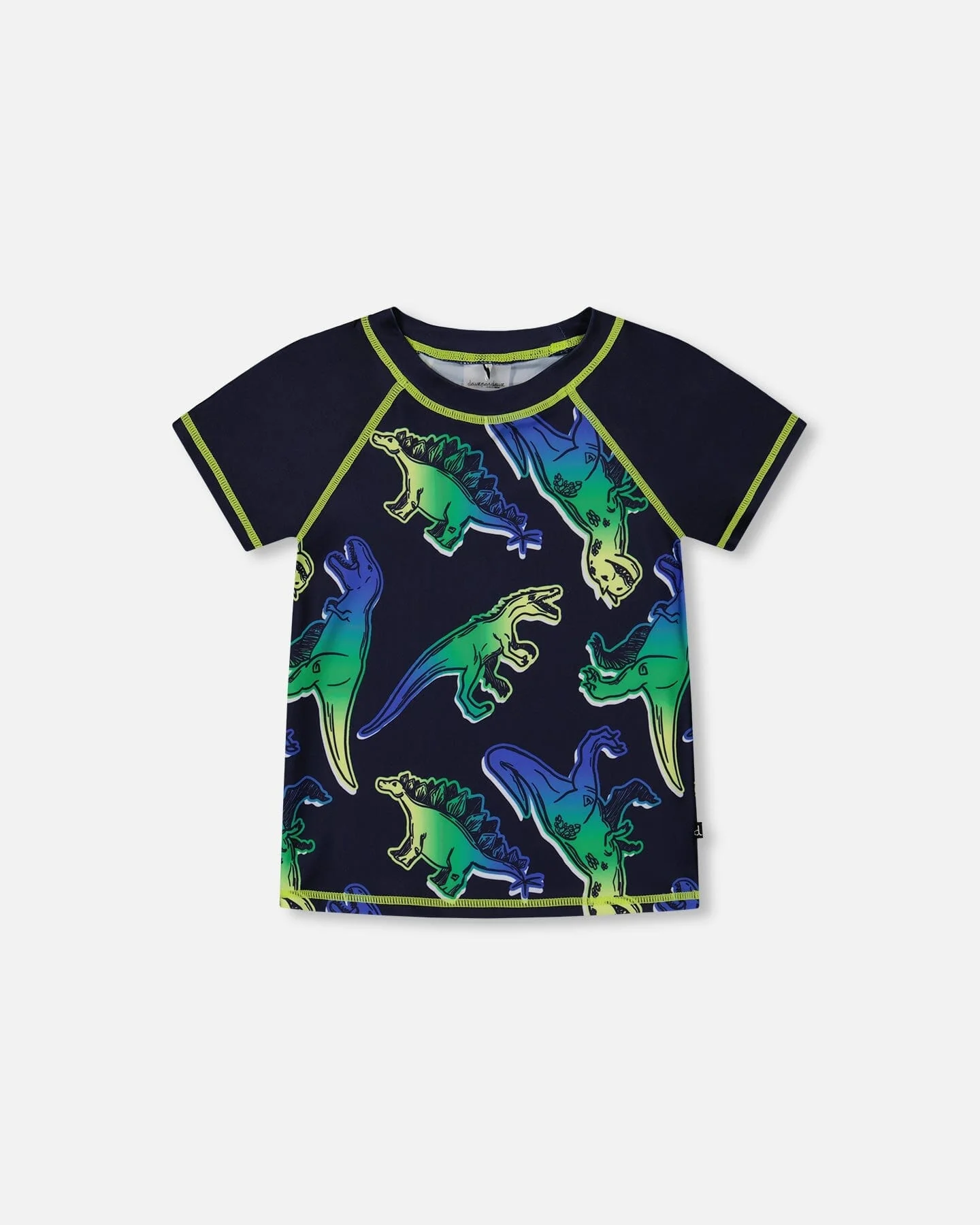 Short Sleeve Rashguard Blue And Green Dino On Navy - Deux par Deux