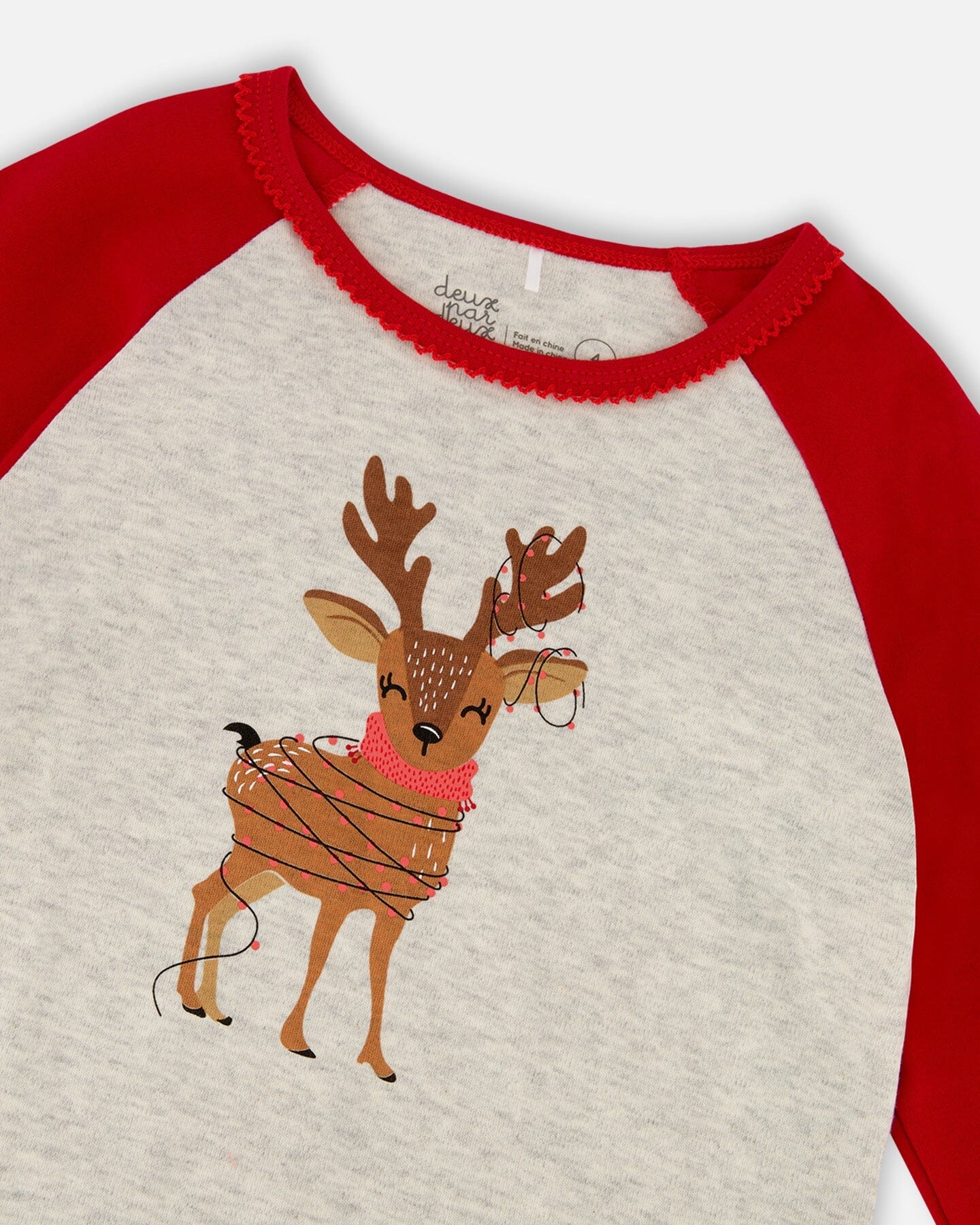 Organic Cotton Two-Piece Pajamas Beige Girly Reindeer Print - Deux par Deux
