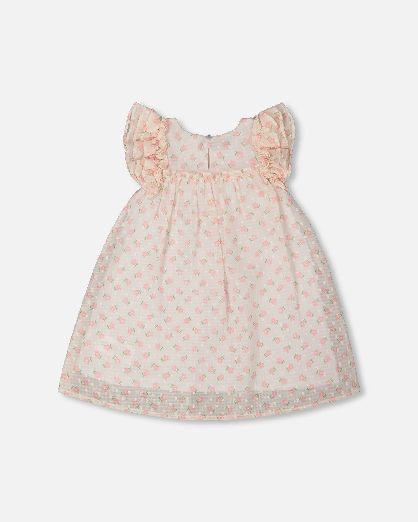 Printed Dress With Frills Pale Pink And Flowers - Deux par Deux
