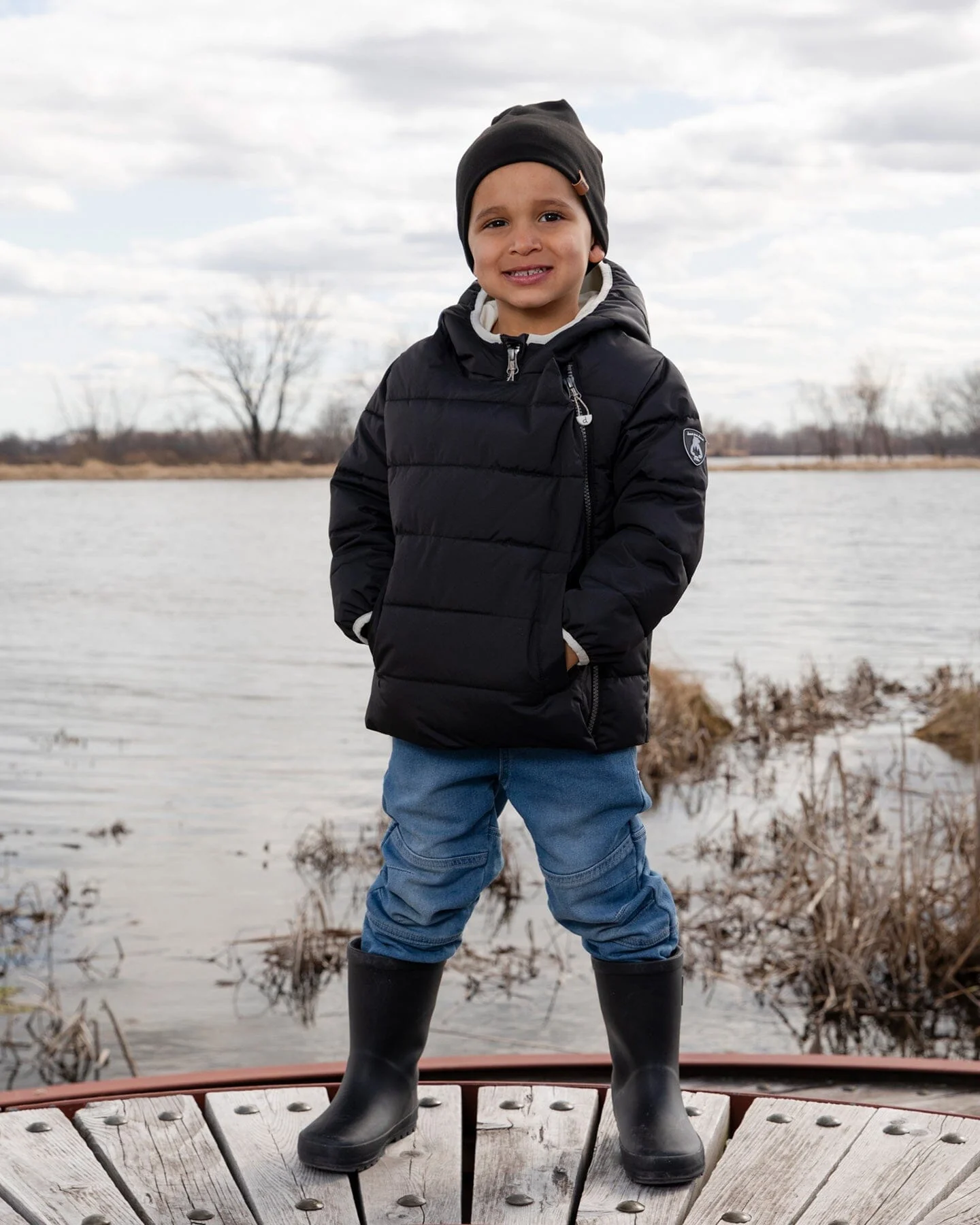 Compressible Winter Puffy Coat Designed For Car Seat Black - Deux par Deux