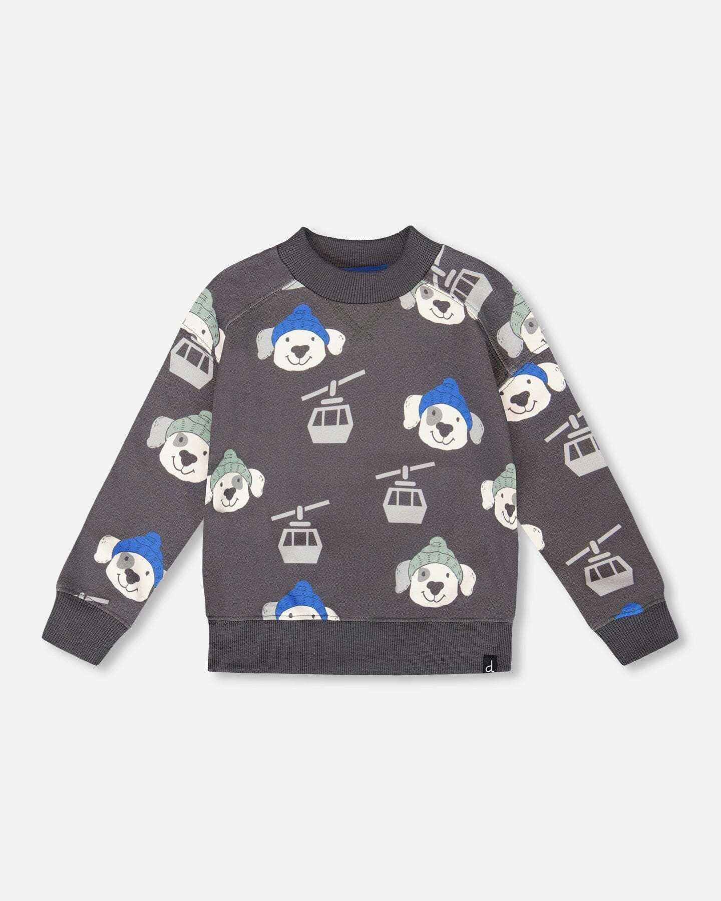 Fleece Pullover Sweatshirt Gray Dog Print - Deux par Deux