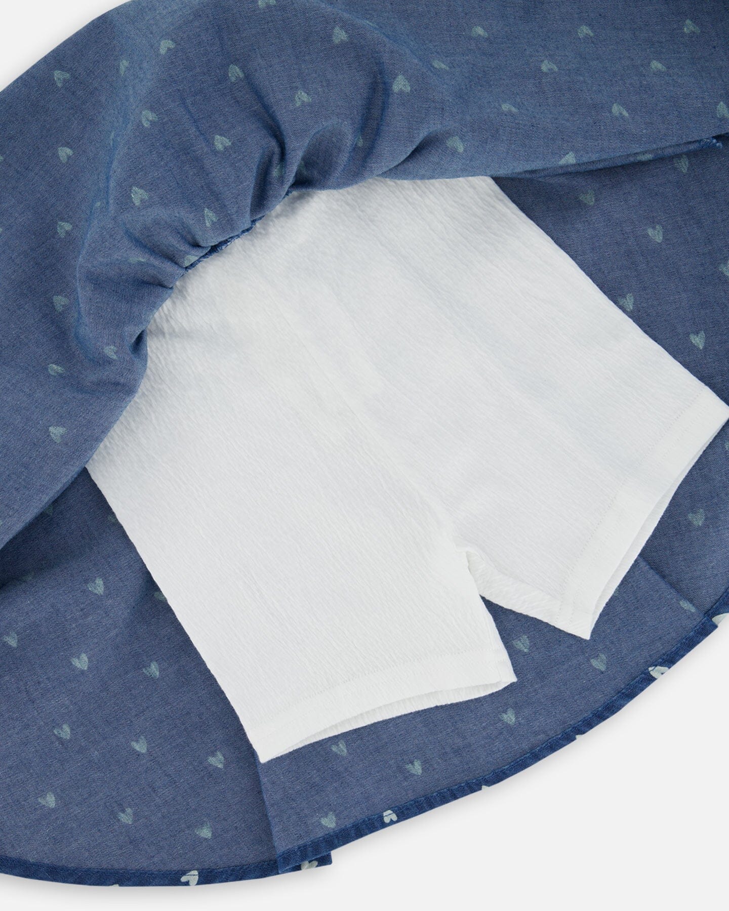 Printed Chambray Skort Navy Blue And White Hearts - Deux par Deux