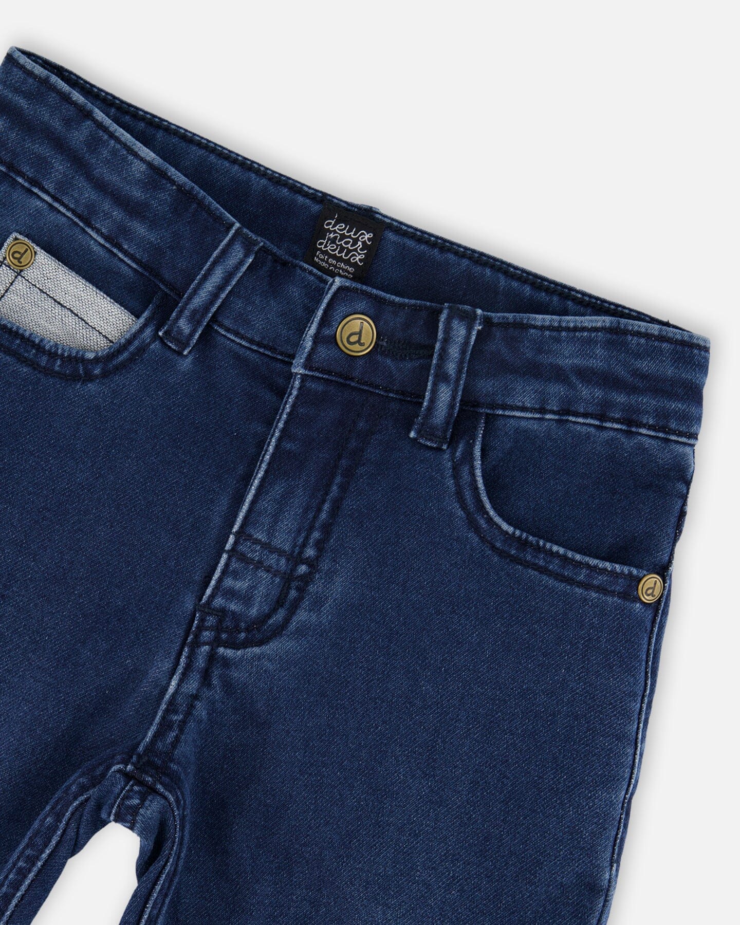 French Terry Blue Denim Pants With Contrasting Patch - Deux par Deux