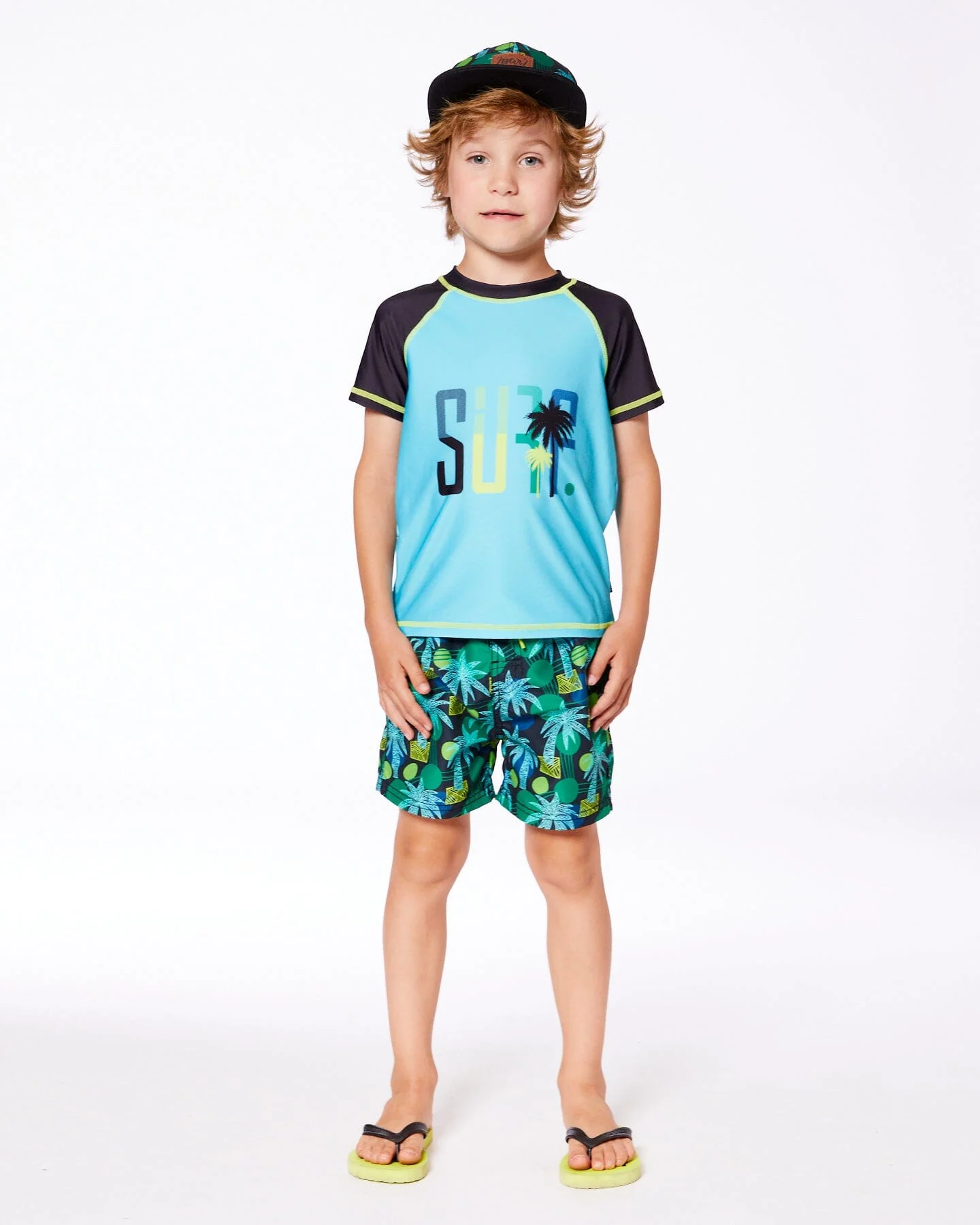 Short Sleeve Rashguard Black And Turquoise - Deux par Deux