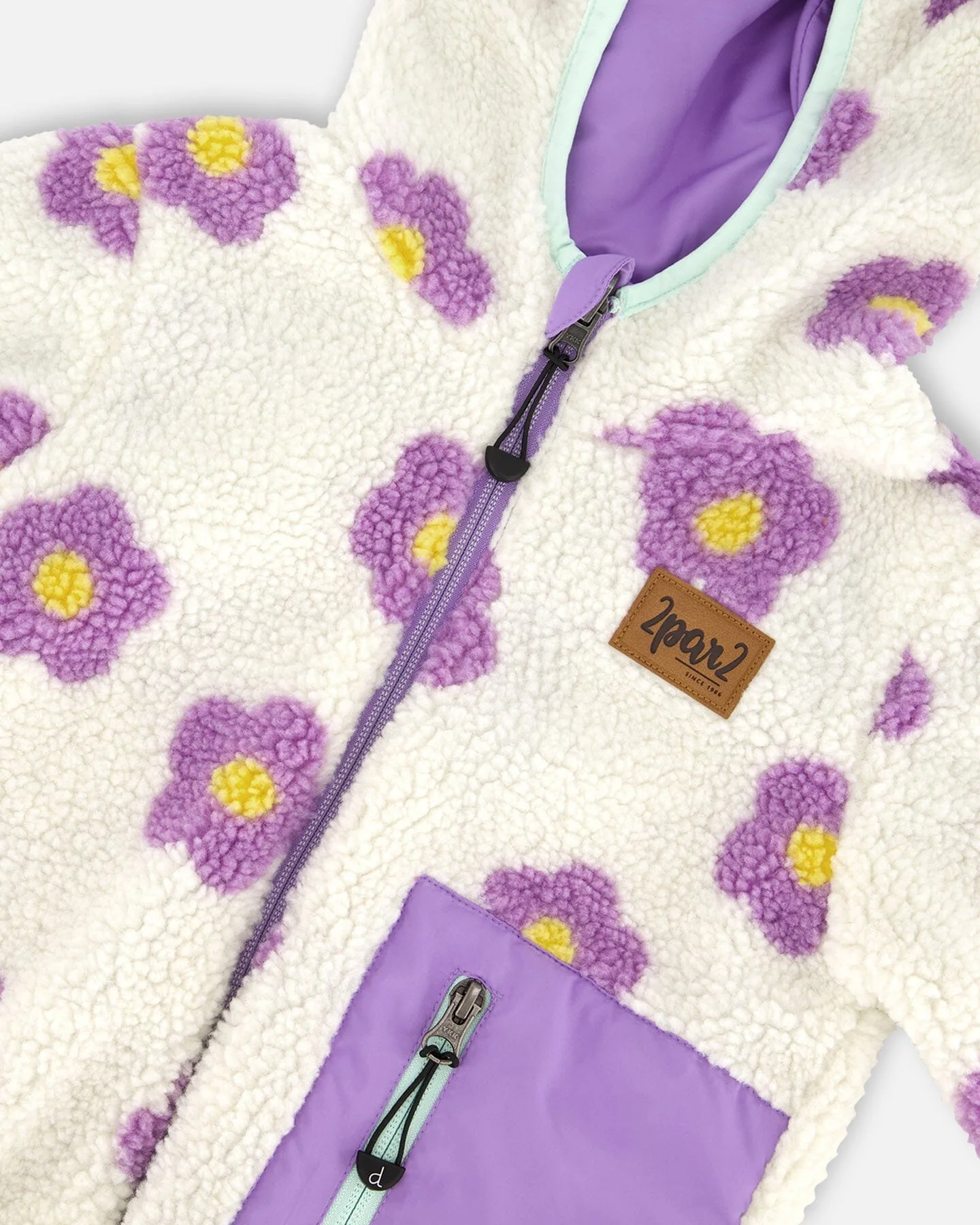 Reversible Mid-Season Sherpa Jacket Lavender Flower - Deux par Deux