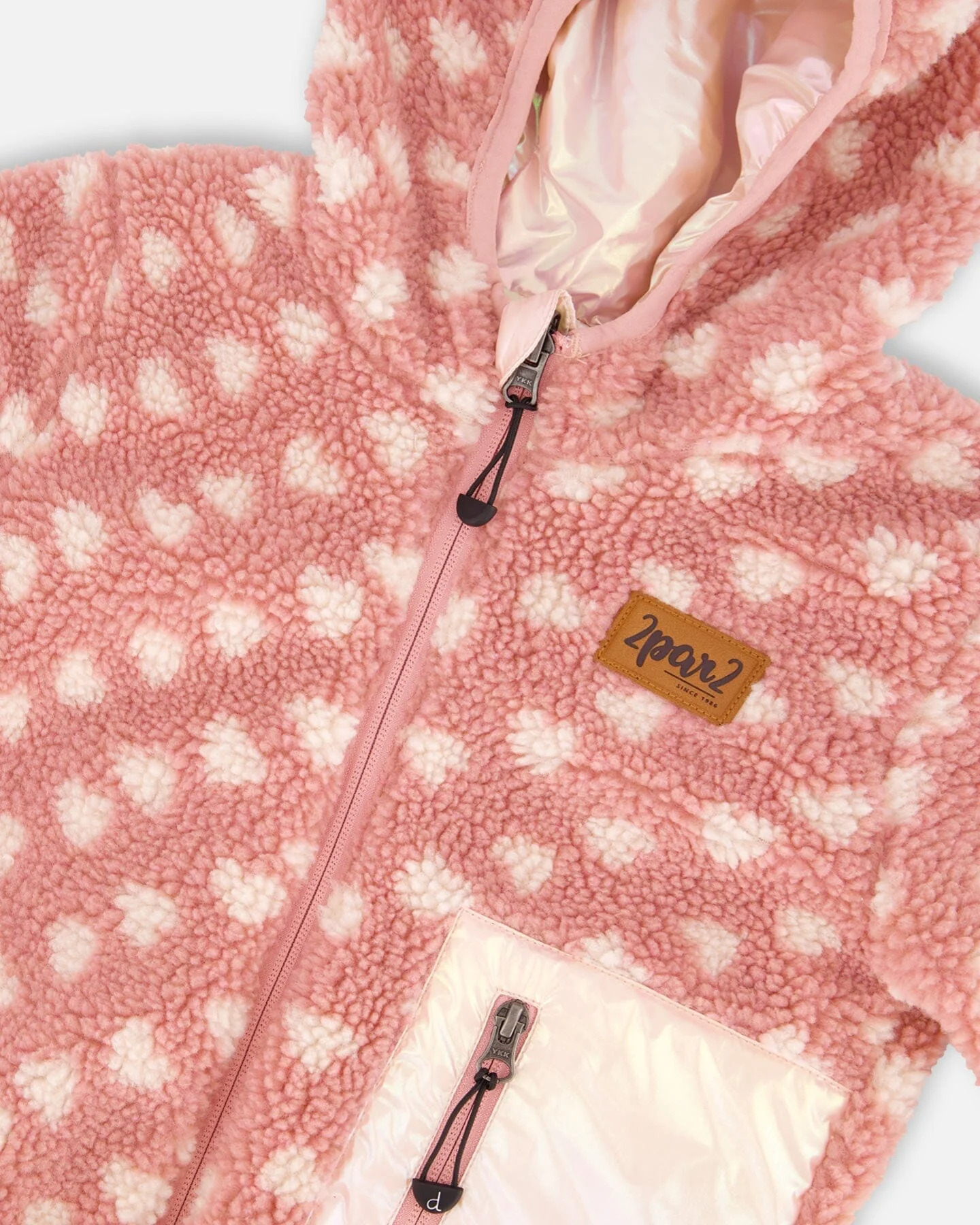Reversible Mid-Season Sherpa Jacket Pink Heart - Deux par Deux