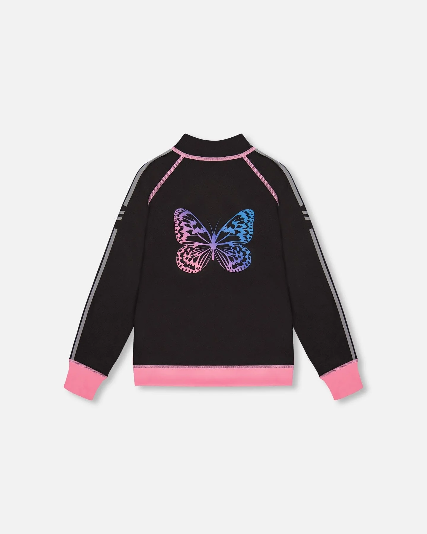 Printed Reversible Full Zip Athletic Cardigan Pink, Blue And Butterflies - Deux par Deux