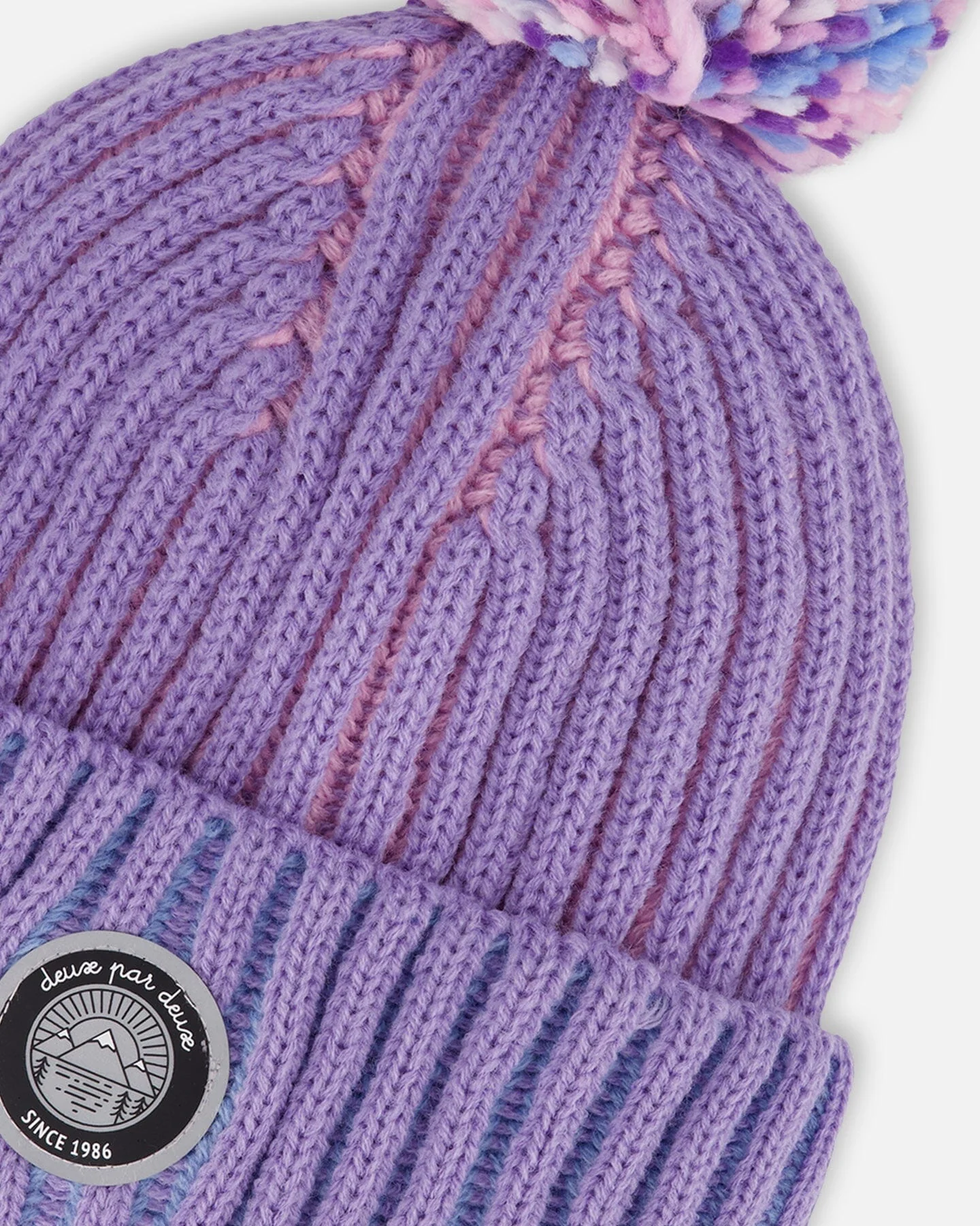 Lined Knit Pompom Hat Blue, Purple And Pink - Deux par Deux
