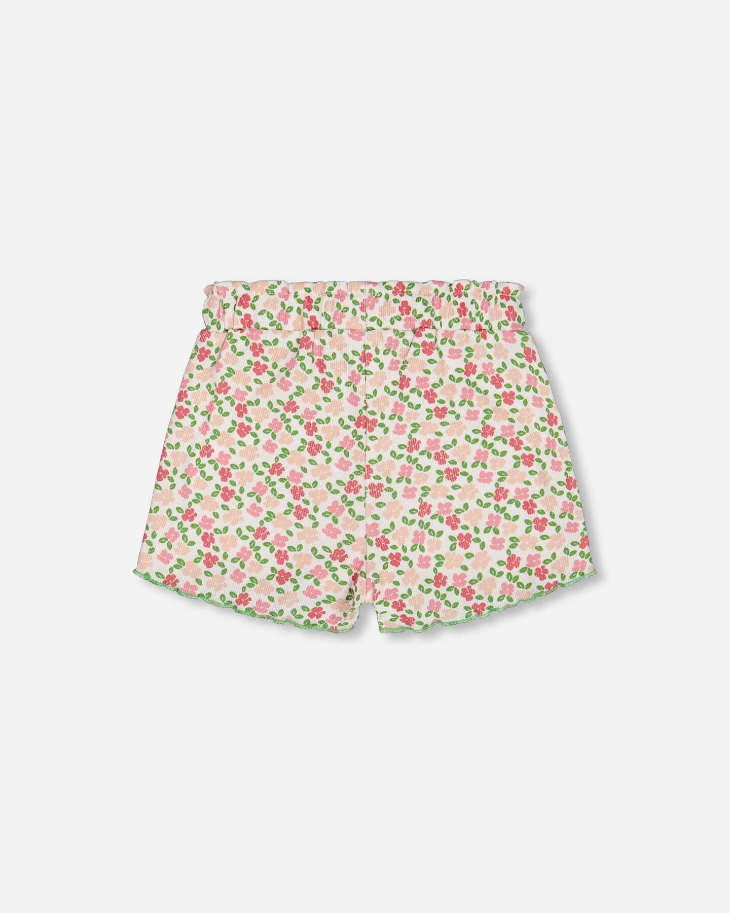 Printed Ribbed Short Small Flowers On White Background - Deux par Deux