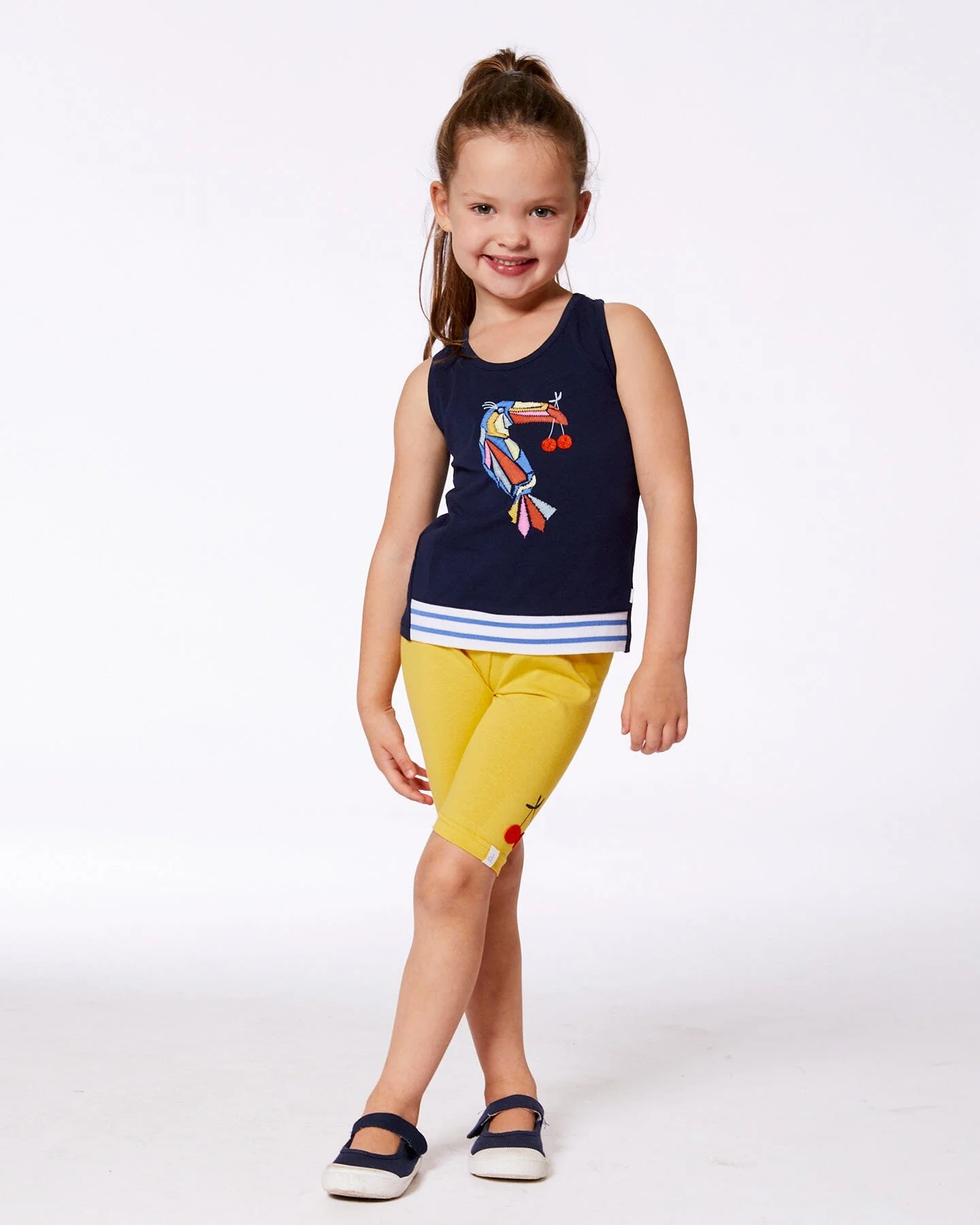 Organic Cotton Tank Top Navy Blue And Toucan - Deux par Deux