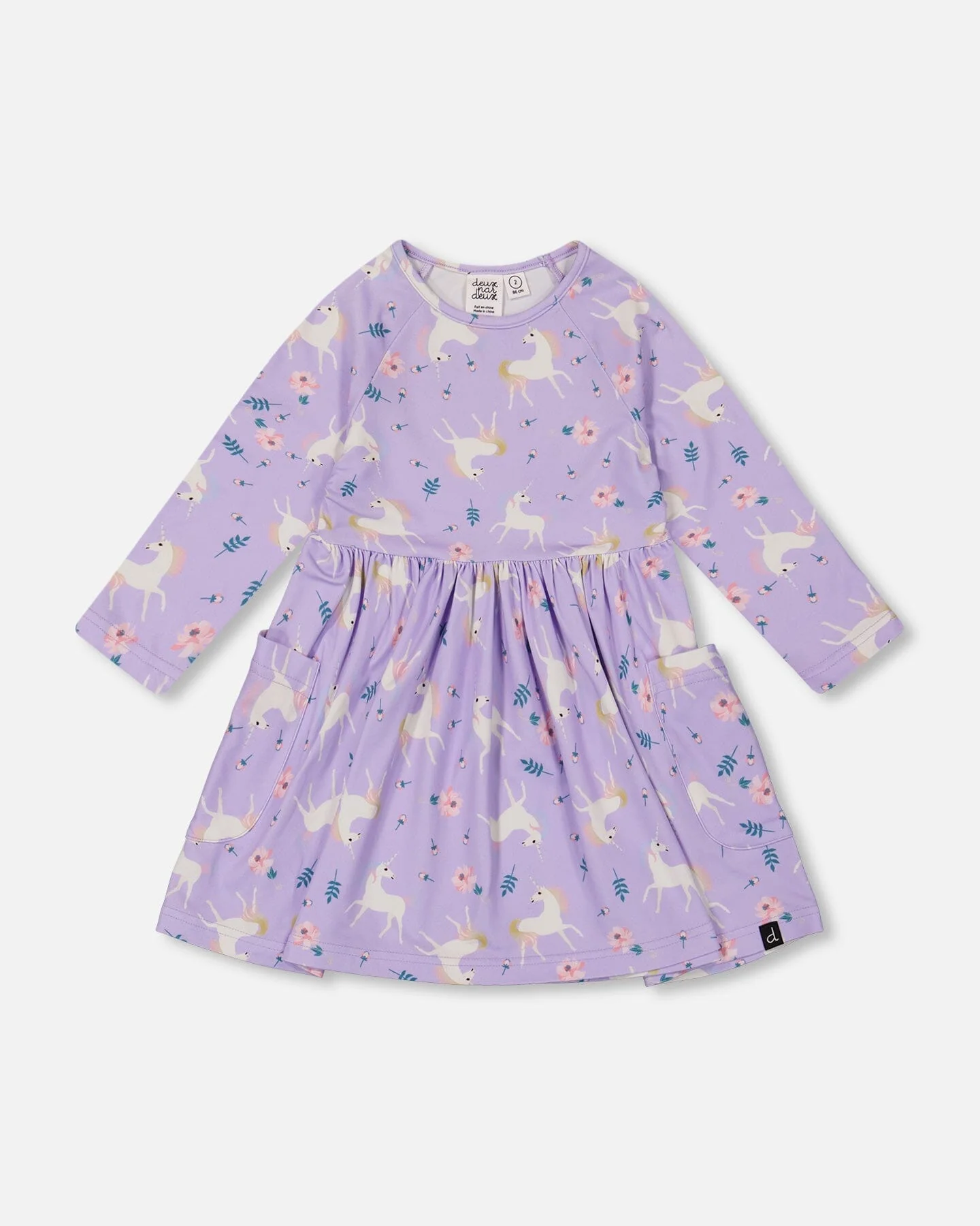 Jersey Dress With Pockets Lilac Unicorn Print - Deux par Deux