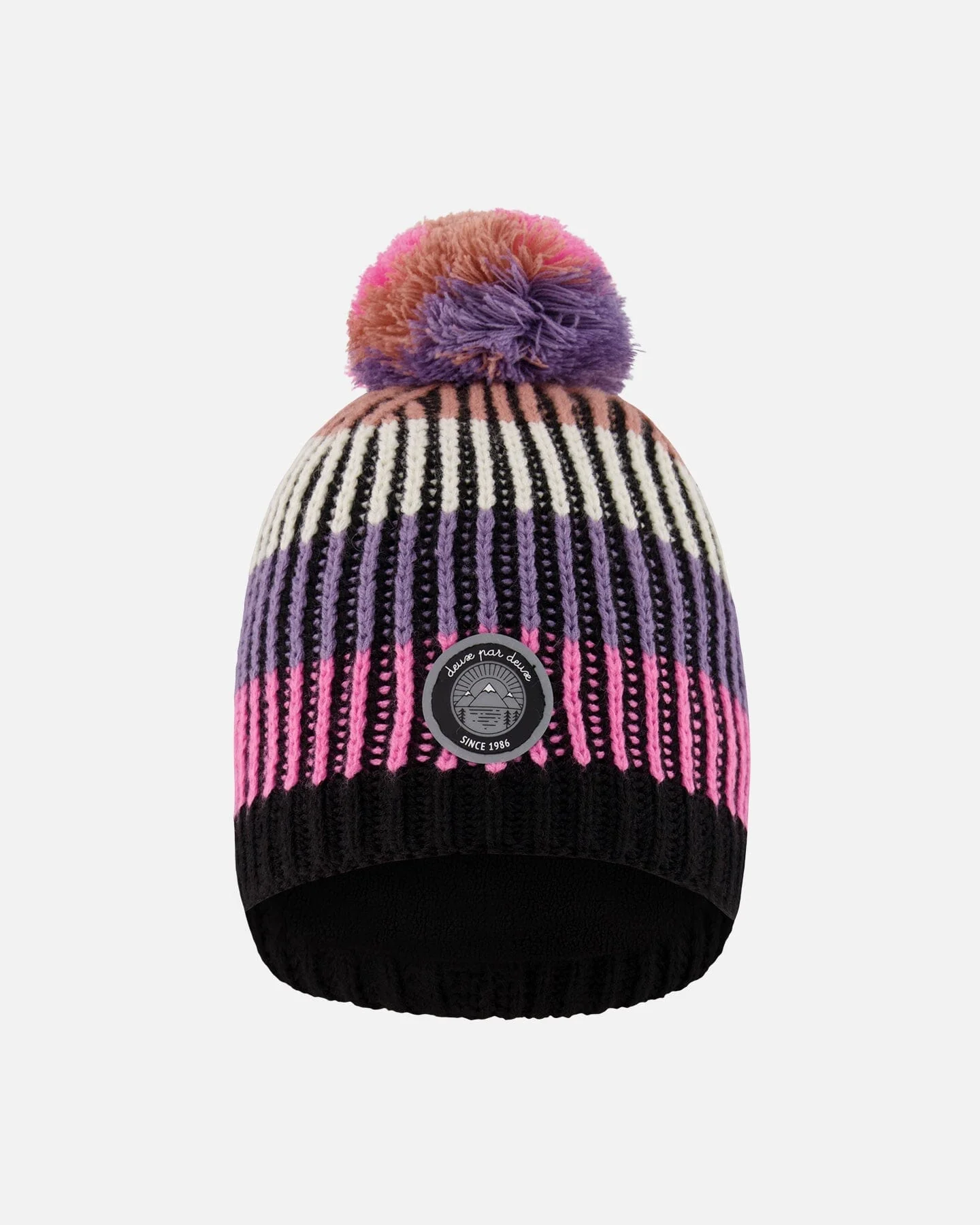 Lined Knit Pompom Hat Pink And Purple And Black - Deux par Deux