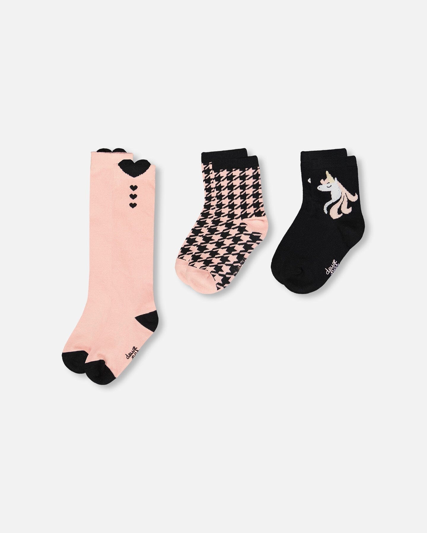 3-Pack Knit Socks Black And Pink - Deux par Deux