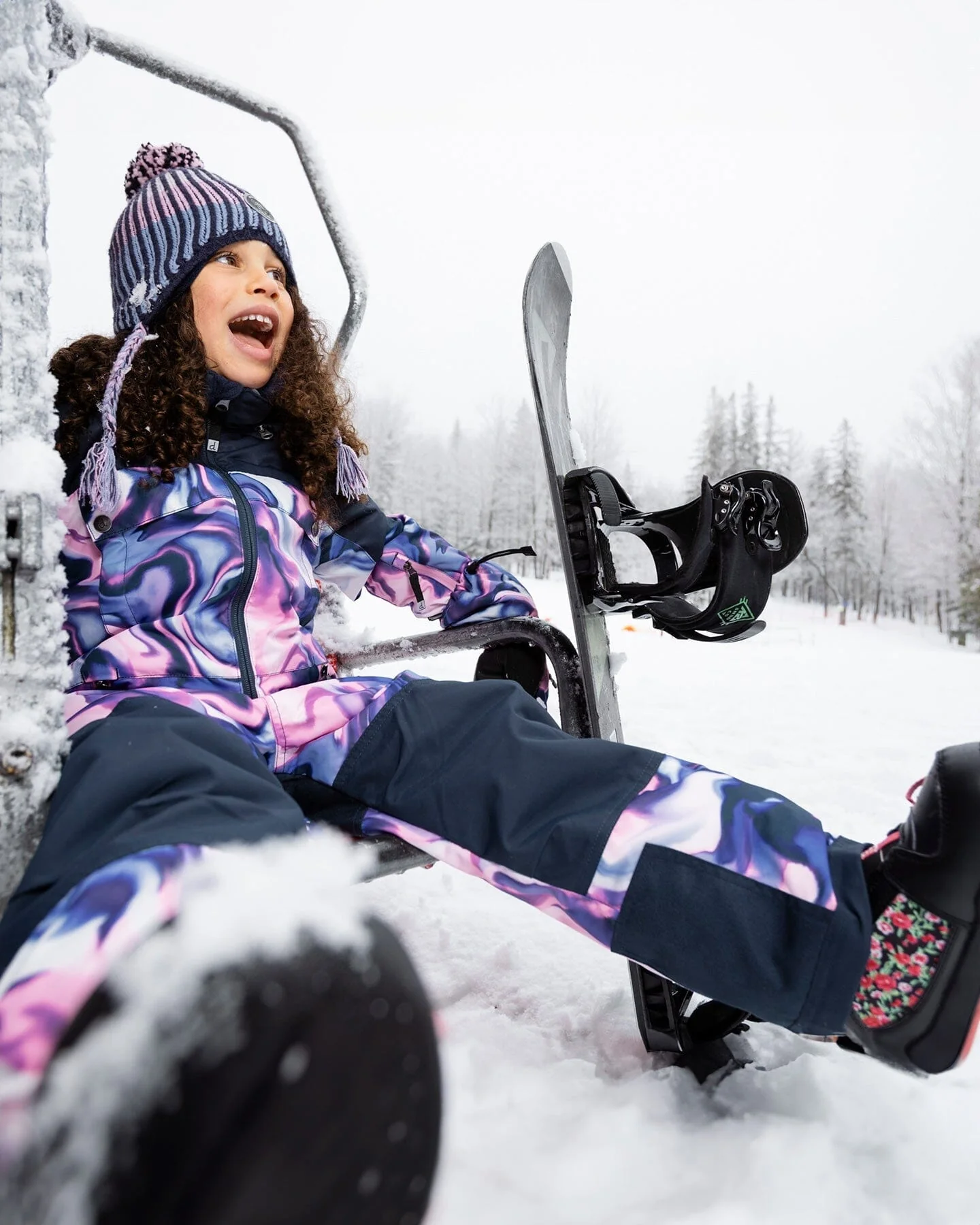 One-Piece Teknik Snowsuit Pink And Blue Marble - Deux par Deux