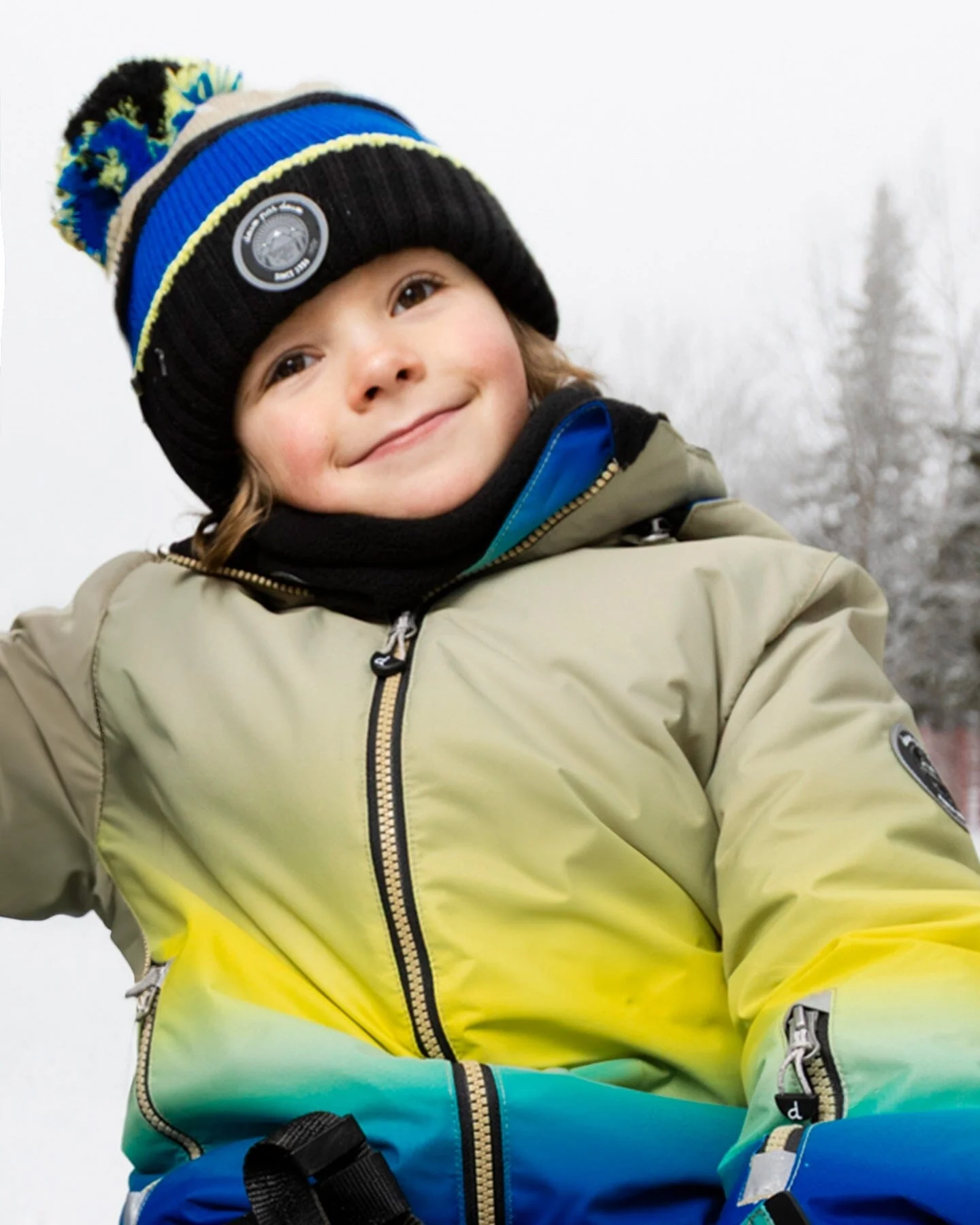 Lined Knit Pompom Hat Black, Taupe And Lime Green - Deux par Deux