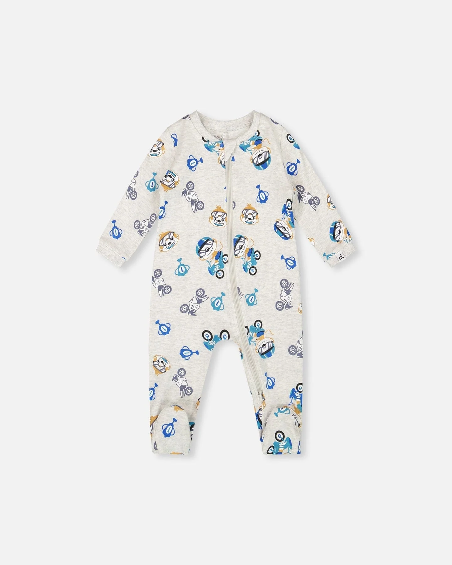 One-Piece Organic Cotton Pajama Beige Monkey Print - Deux par Deux