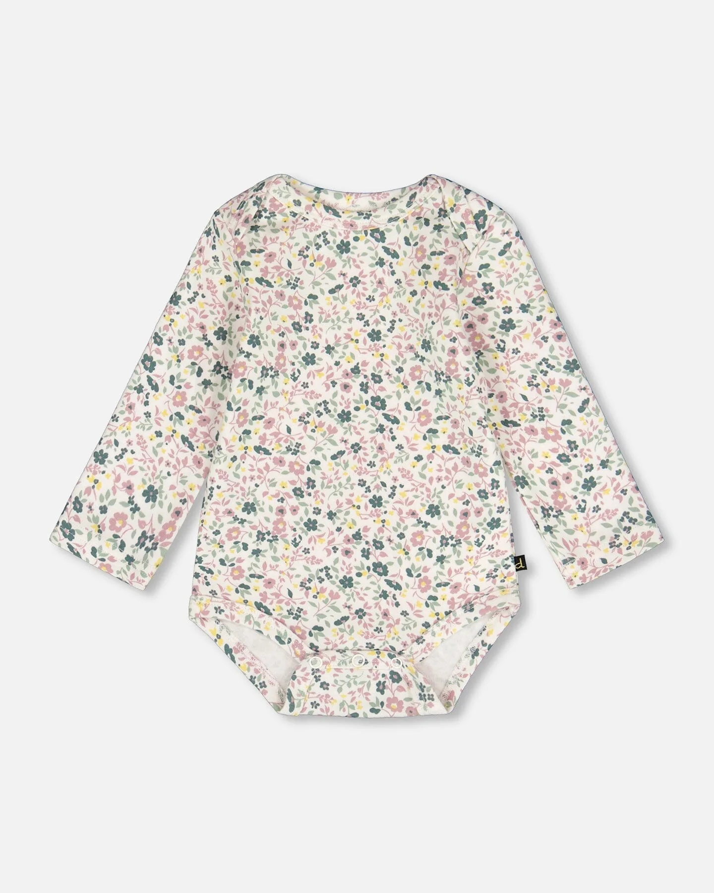 Organic Cotton Long Sleeve Romper Off-White Floral - Deux par Deux