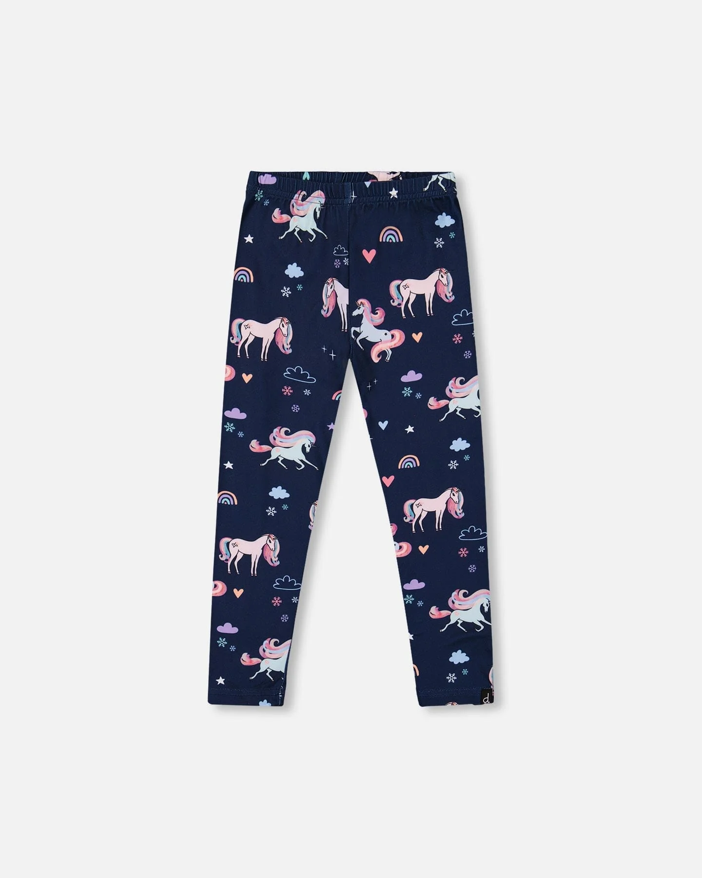 Stretch Jersey Leggings Navy Unicorn Print - Deux par Deux